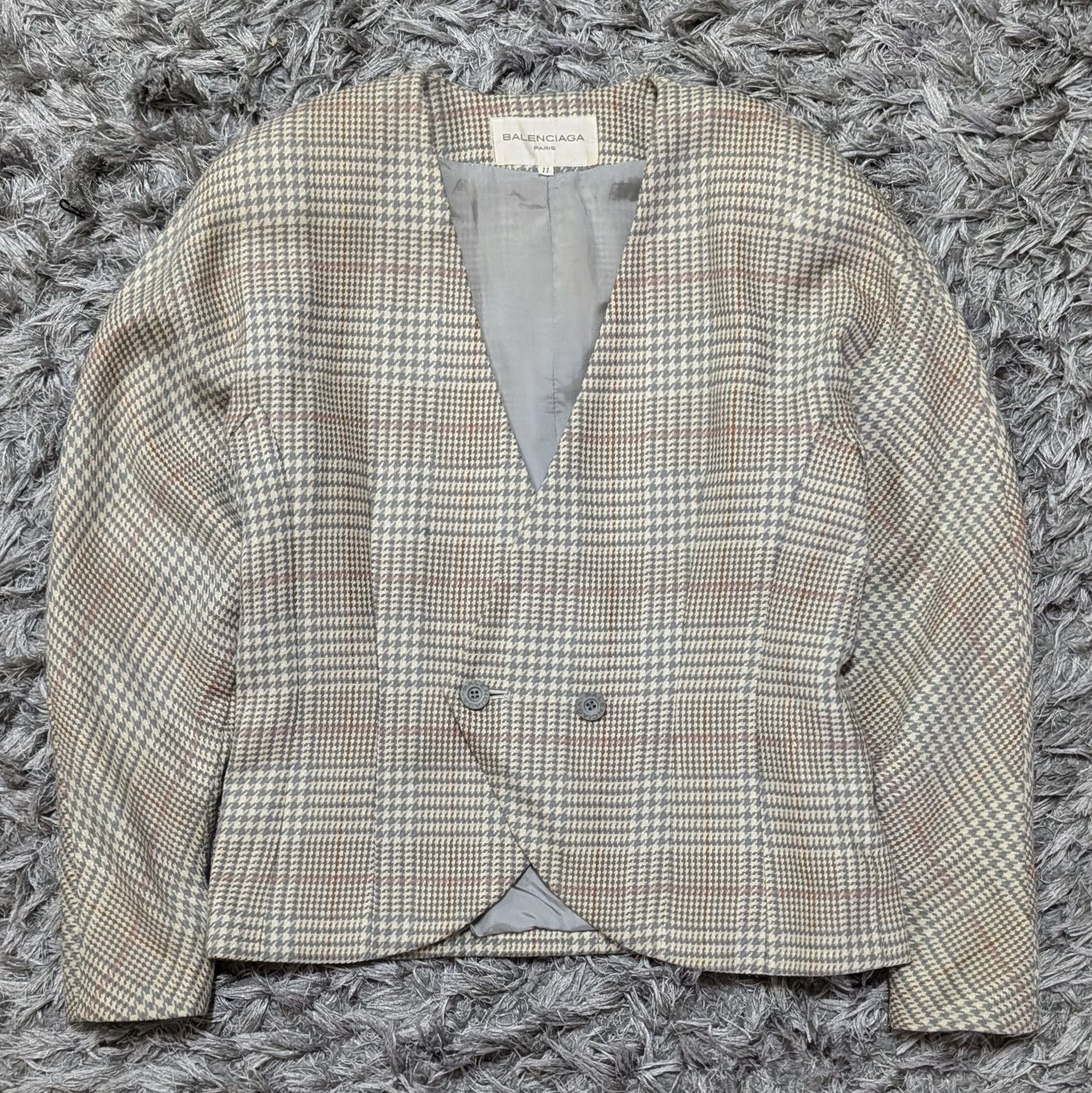 Vintage 80s Balenciaga Paris Check Buttoned Jacket Coat 83