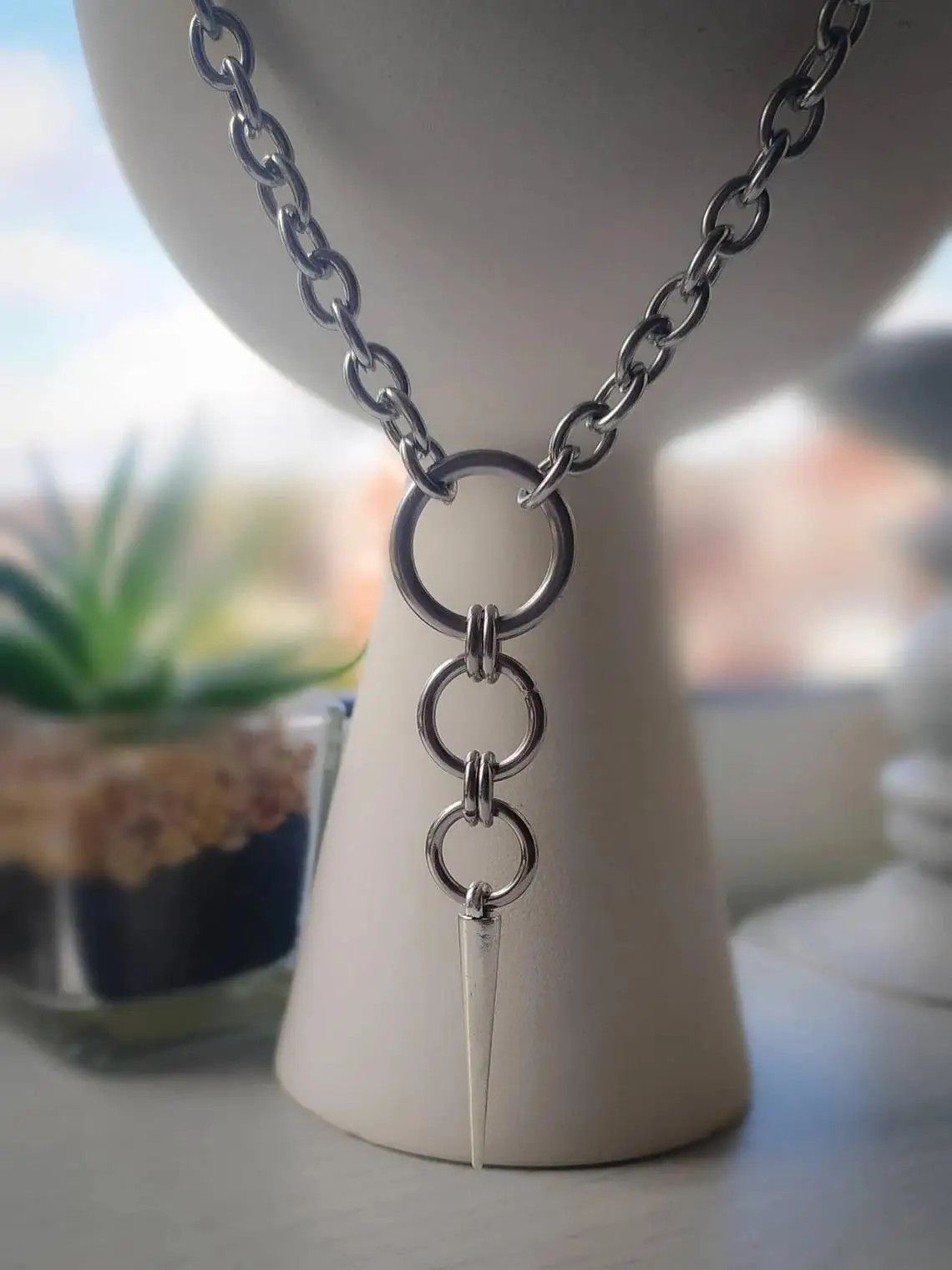 Jewelry Gothic Spike Rivet Rock Circle Y2k Necklace Size ONE SIZE - 1 Thumbnail