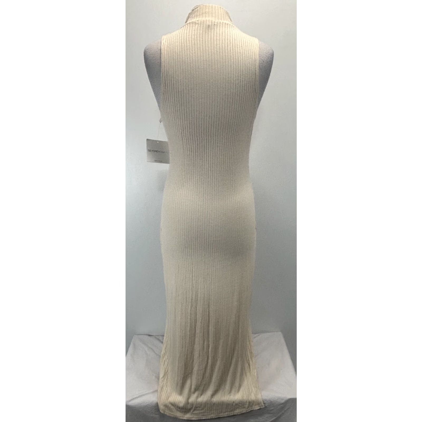 Beyond Yoga Beyond Yoga Maxi Dress Ivory Ribbed Stretch Mock Neck Large Women Sleeveless Knit Polyester Blend Casual Party/Cocktail Size L / US 10 / IT 46 - 3 Thumbnail