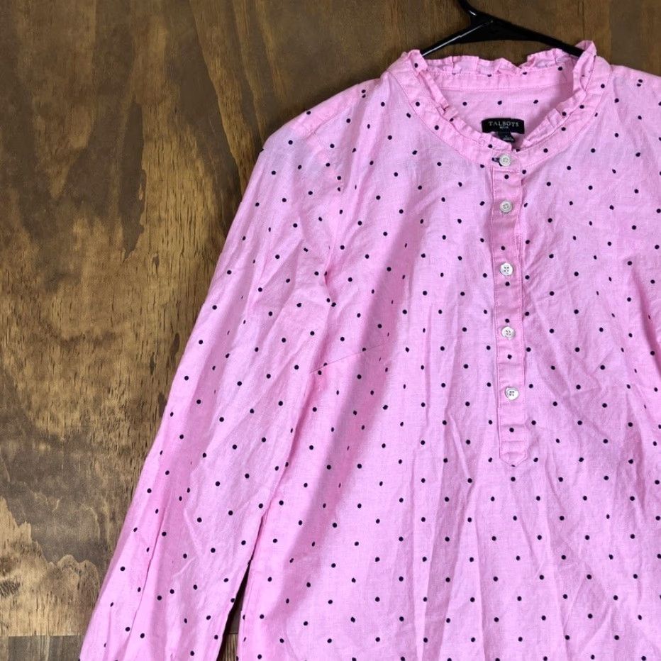 Talbots Talbots Womens Blouse Pink Black Polka Dot Ruffle Neck Long Sleeve Petite Size XXS / US 00 / IT 34 - 4 Thumbnail