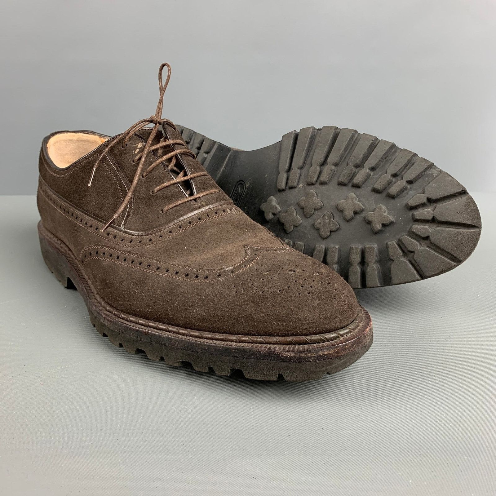 Testoni A.TESTONI Brown Perforated Suede Wingtip Lace Up Shoes Size US 7.5 / EU 40-41 - 5 Thumbnail