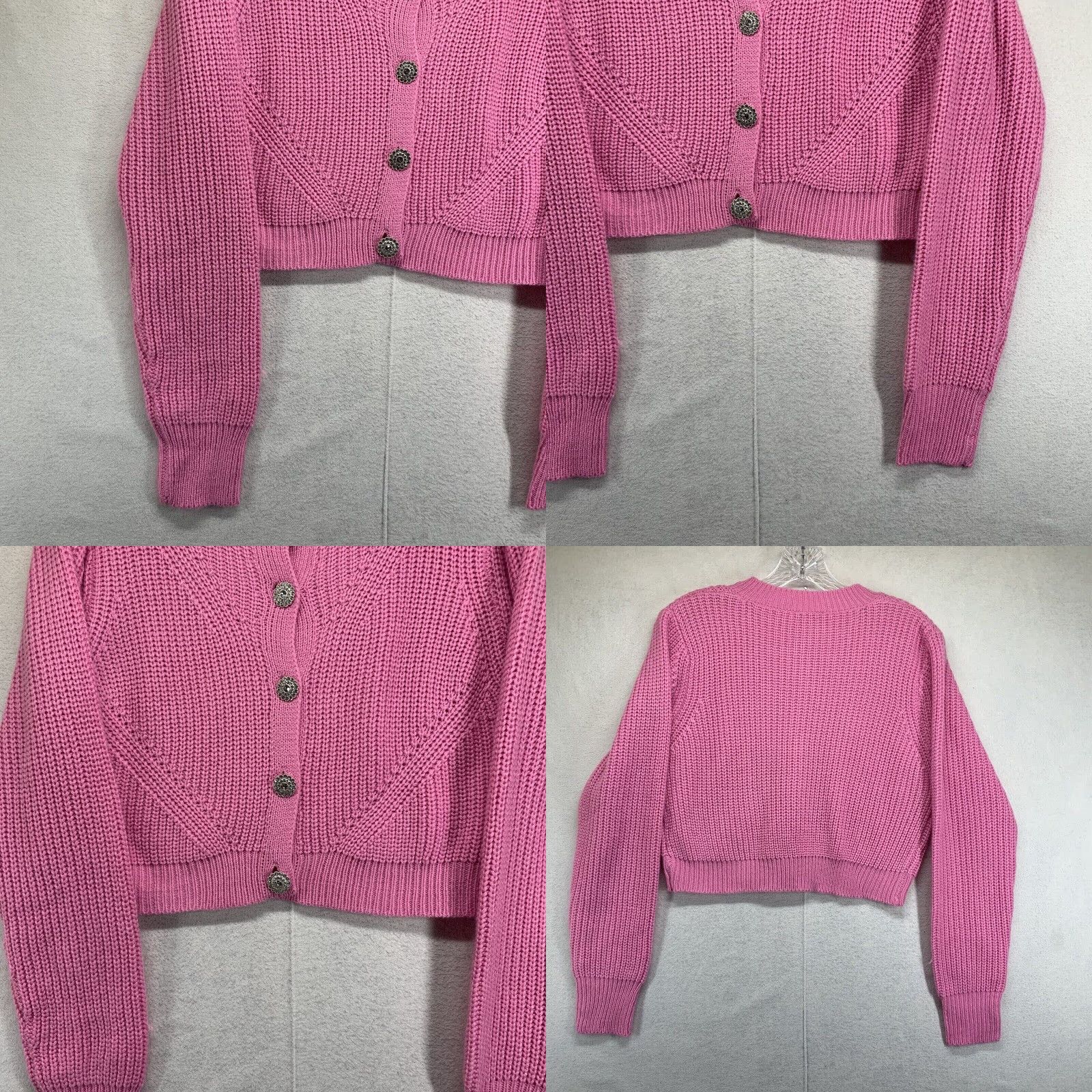 Fashion Nova VINTAGE Fashion Nova Women's Pink Cardigan Sweater Small Waffle-Knit Long Sleeve Acrylic Button 90s classic Size S / US 4 / IT 40 - 8 Thumbnail