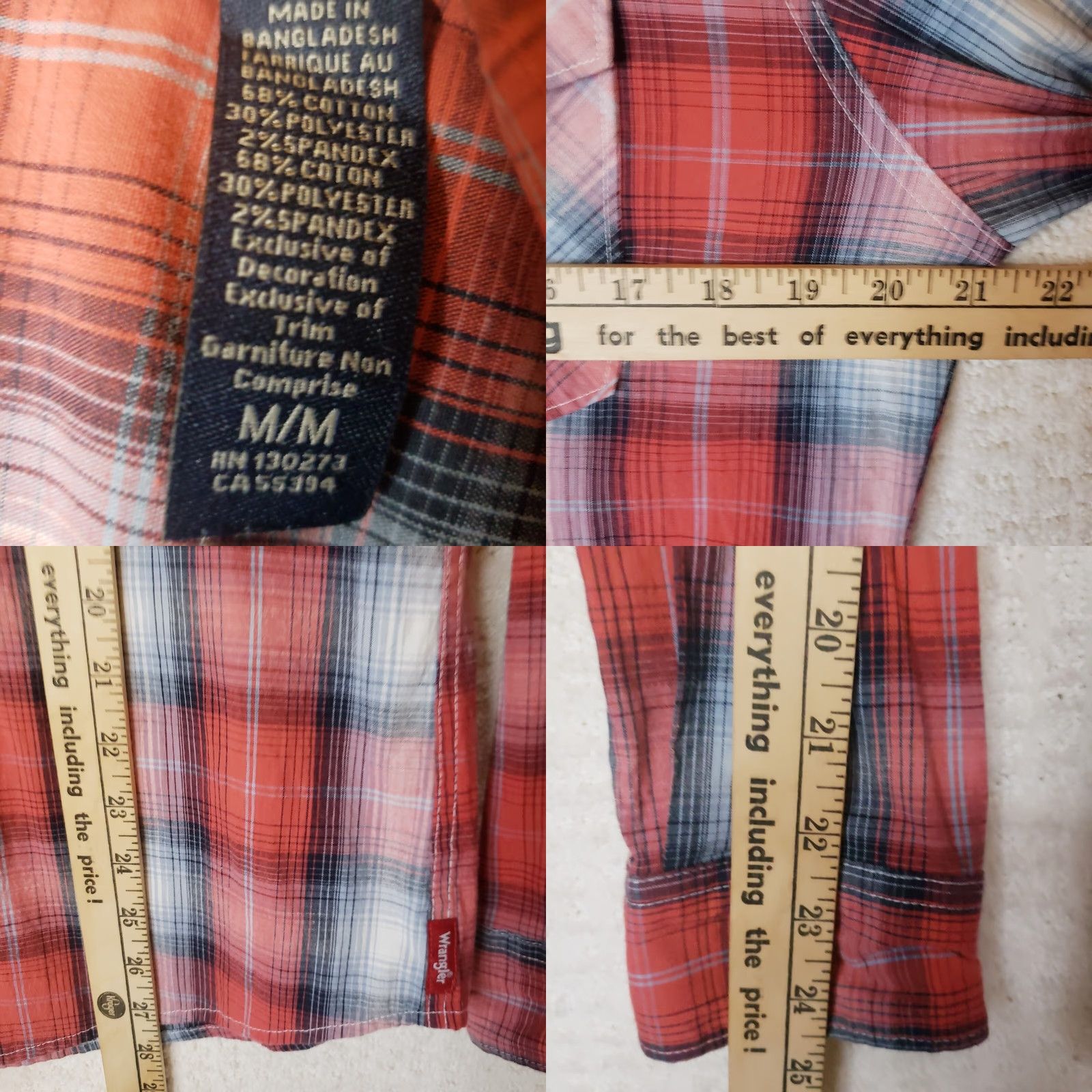 Wrangler Wrangler Western Look Shirt Men M Red Plaid Long Sleeve Pockets With Buttons Size US M / EU 48-50 / 2 - 9 Thumbnail