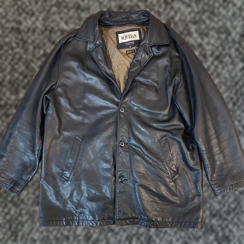 Vintage Wilsons Leather Jacket Mens XL Black Mid Length Zip Quilted Lining Heavyweight Size US XL / EU 56 / 4 - 1 Thumbnail