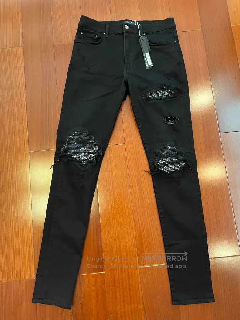 Amiri Amiri Classic red cashew flower patchwork black denim jean Size US 33 - 1 Thumbnail