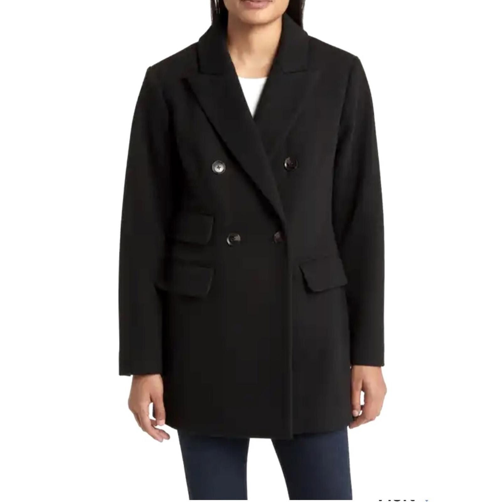 Bcbgmaxazria BCBGMaxAzria Black Pea Coat NWT Longline Size L Size L / US 10 / IT 46 - 1 Thumbnail