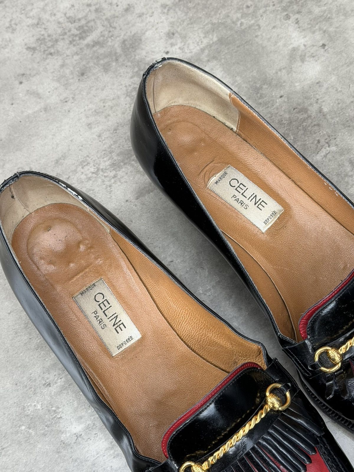 Celine Vintage Celine Leather Loafers Black Red Size 40 1/2 Size US 10.5 / IT 40.5 - 7 Thumbnail