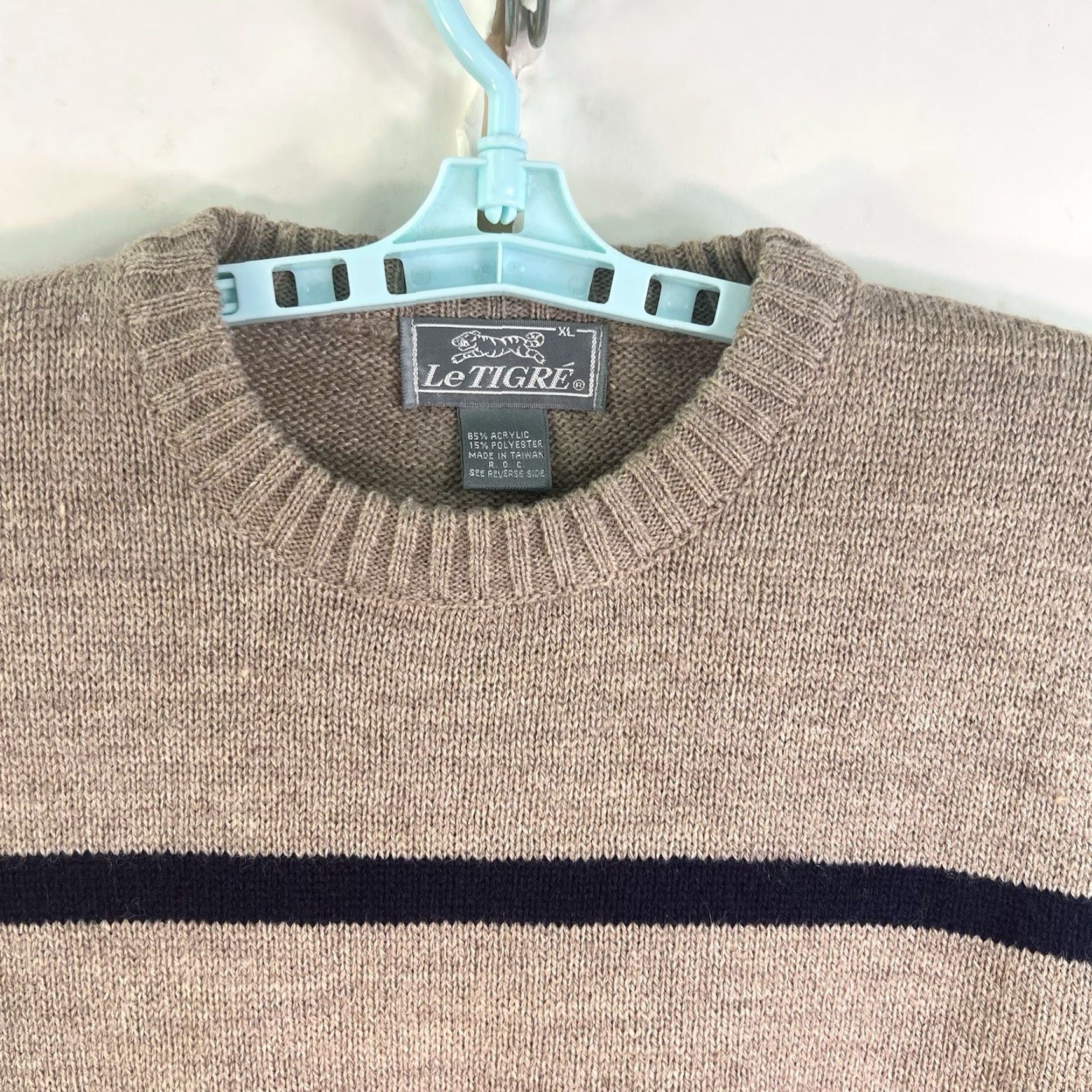 Vintage VINTAGE Le Tigre Sweater Crew Neck Striped Mens XL Tan/Blue/Maroon 90s USA Logo Knit Pullover Winter Casual XLT Mens Size US XL / EU 56 / 4 - 3 Thumbnail