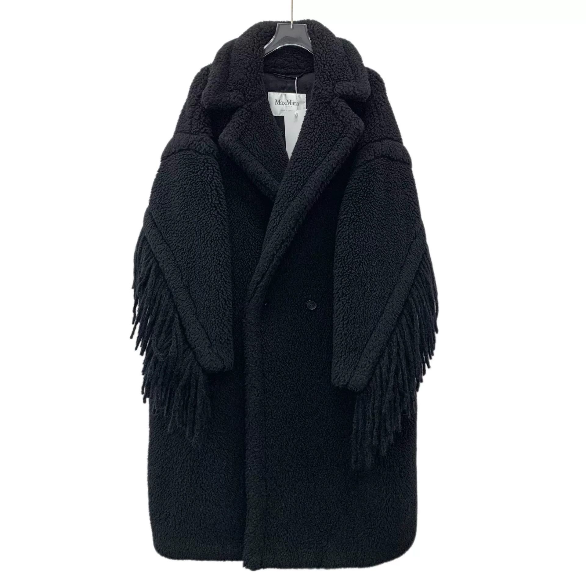 Max Mara black long coat with fringed collar Size US M / EU 48-50 / 2 - 1 Thumbnail