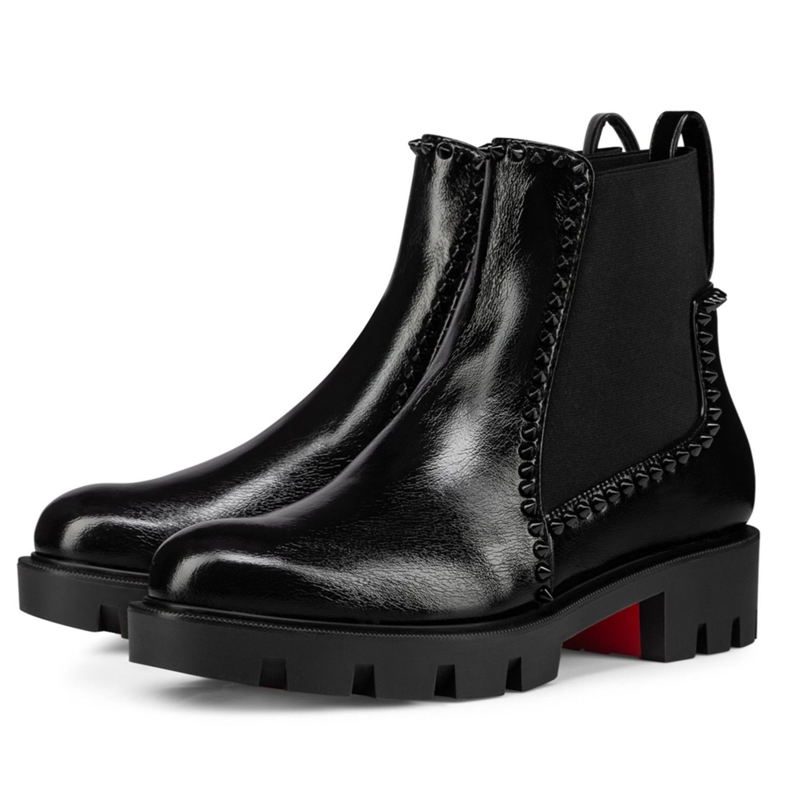 Christian Louboutin Christian Louboutin Out Lina Spike Lug Flat Black Patent Size US 8.5 / IT 38.5 - 1 Thumbnail