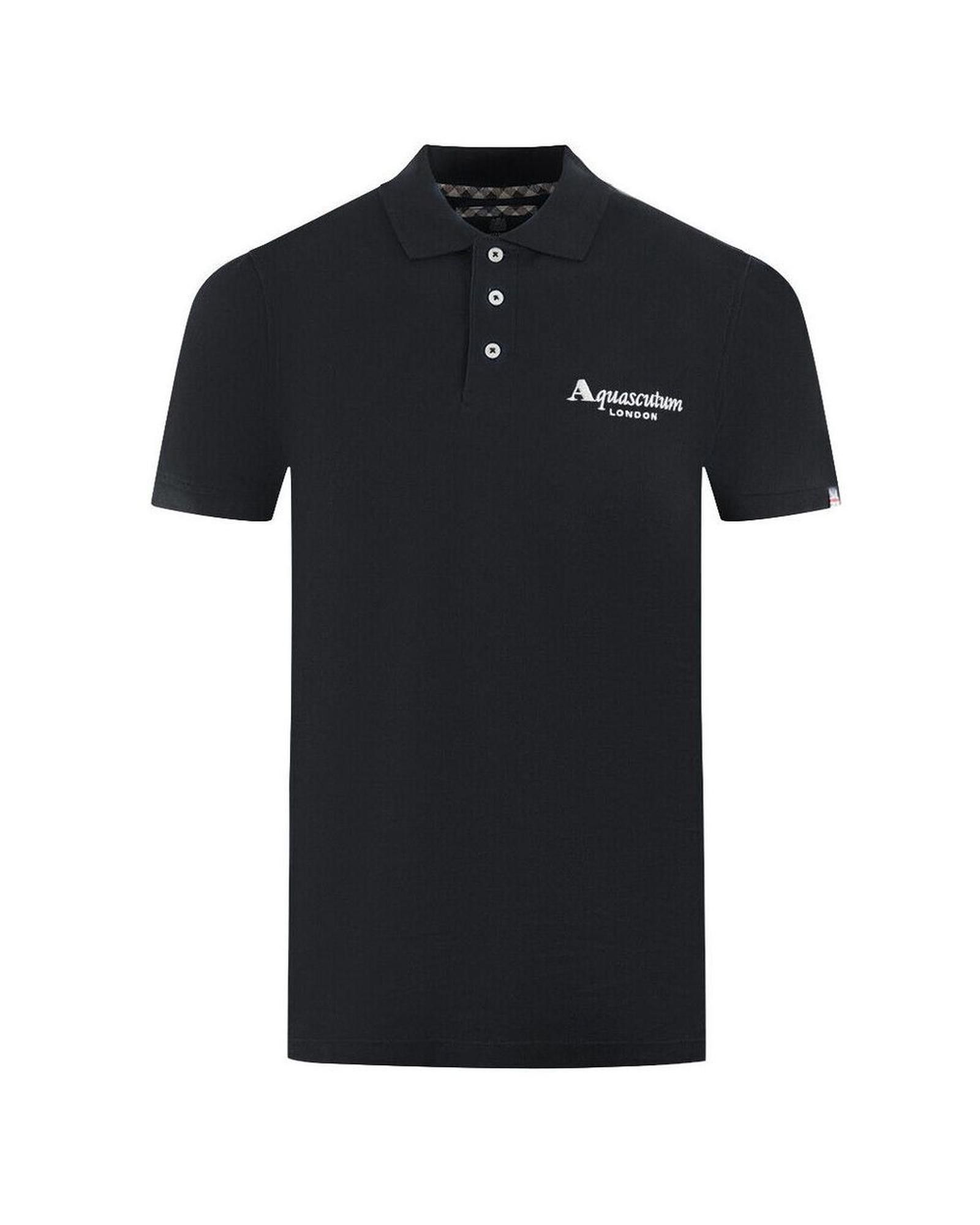 image of Aquascutum Contrasting Logo Polo Shirt in Black, Men's (Size XL)