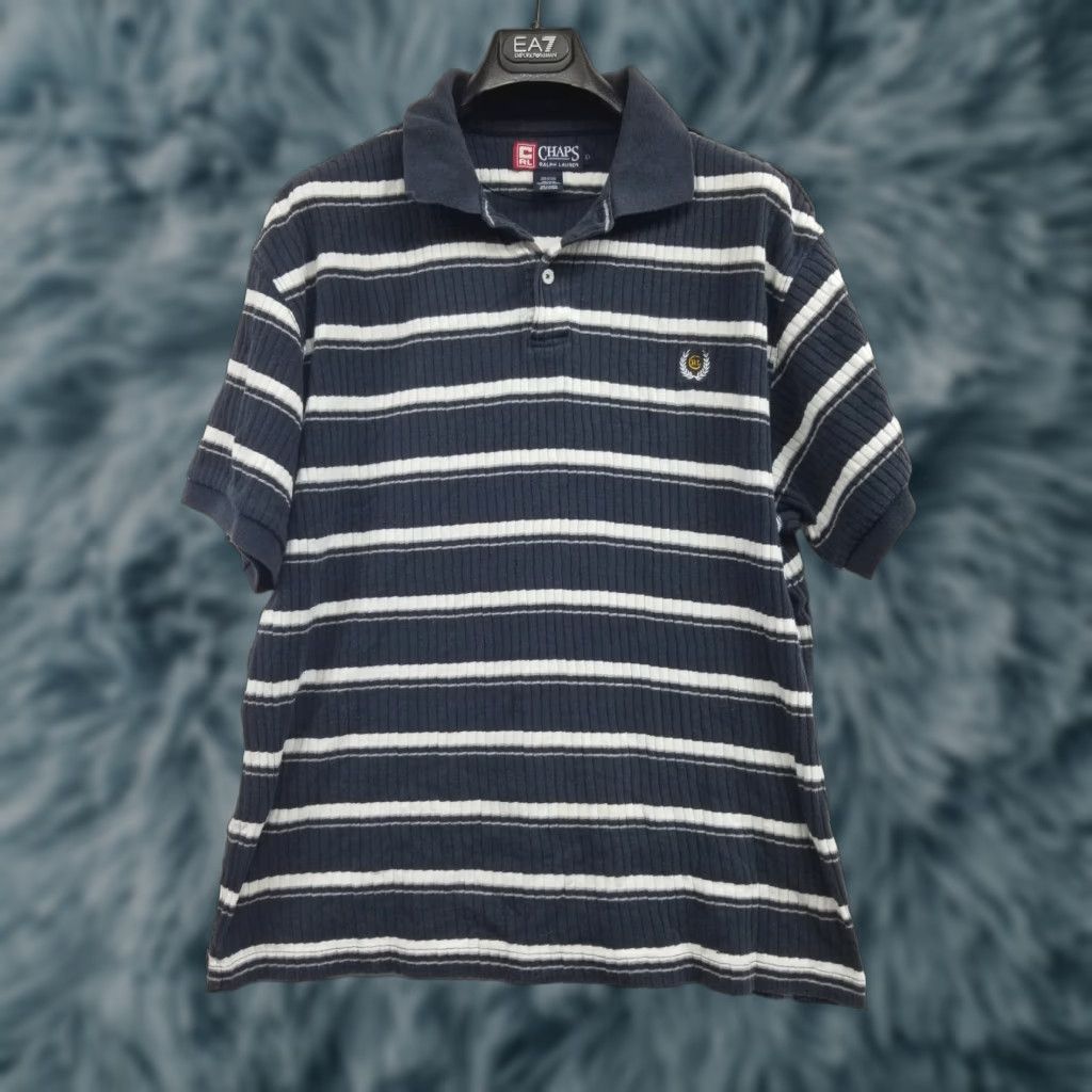 Ralph Lauren VINTAGE Chaps Ralph Lauren Shirt Men’s Button-Up Short Sleeve Cotton Blend Blue White Striped 1990s Large Mens Size US L / EU 52-54 / 3 - 1 Thumbnail