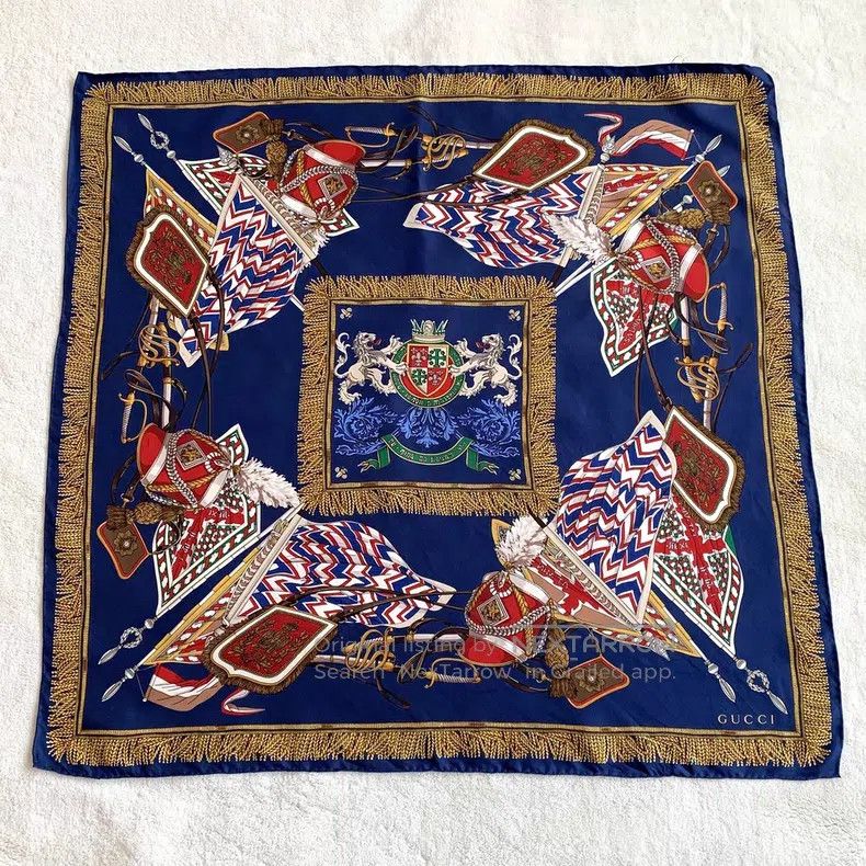 Gucci Gucci Dark blue badge print twill print mulberry silk scar Size ONE SIZE - 1 Thumbnail