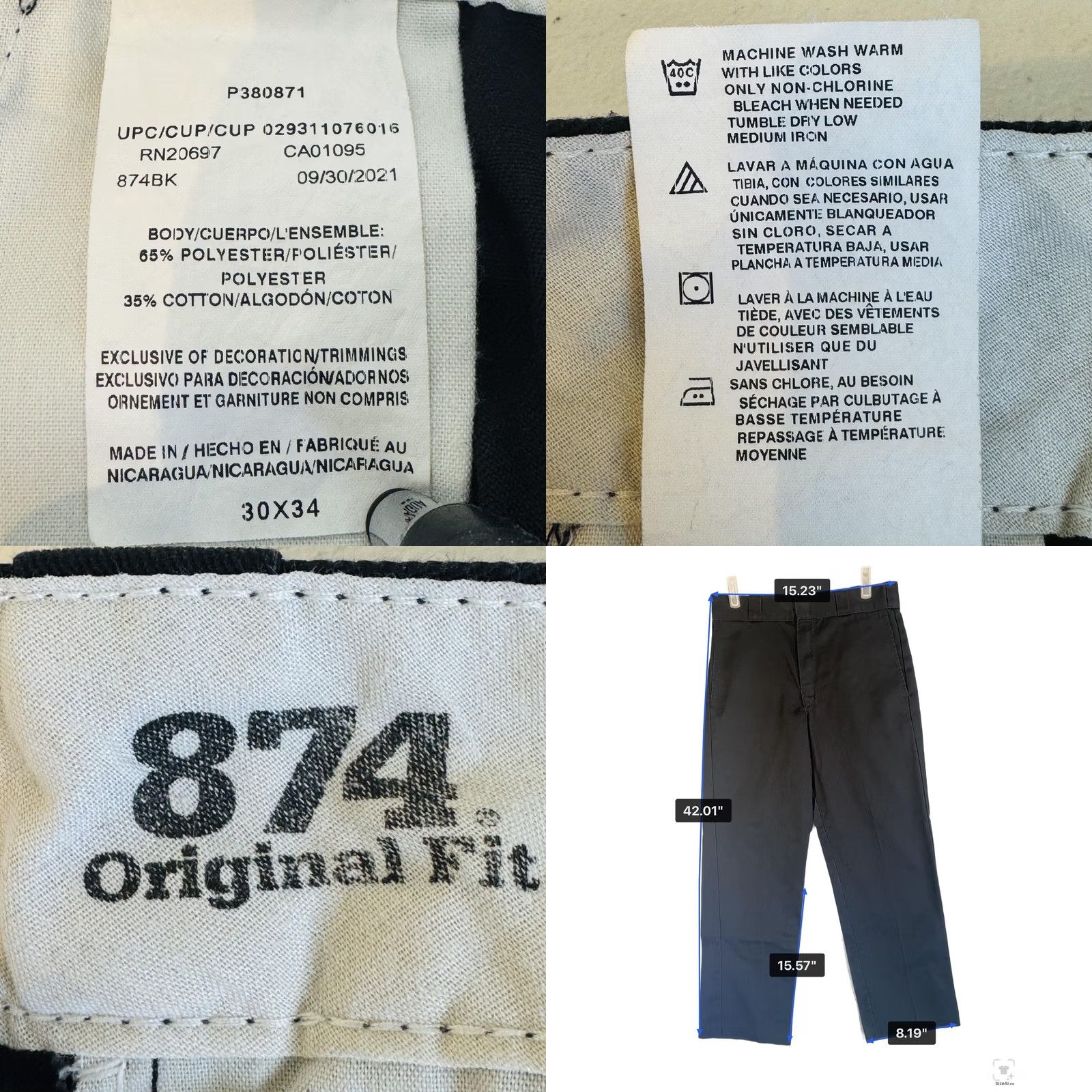 Dickies Dickies 874 Original Fit Jeans Mens 30x34 Black Canvas Zip Fly Straight Size US 30 / EU 46 - 8 Thumbnail