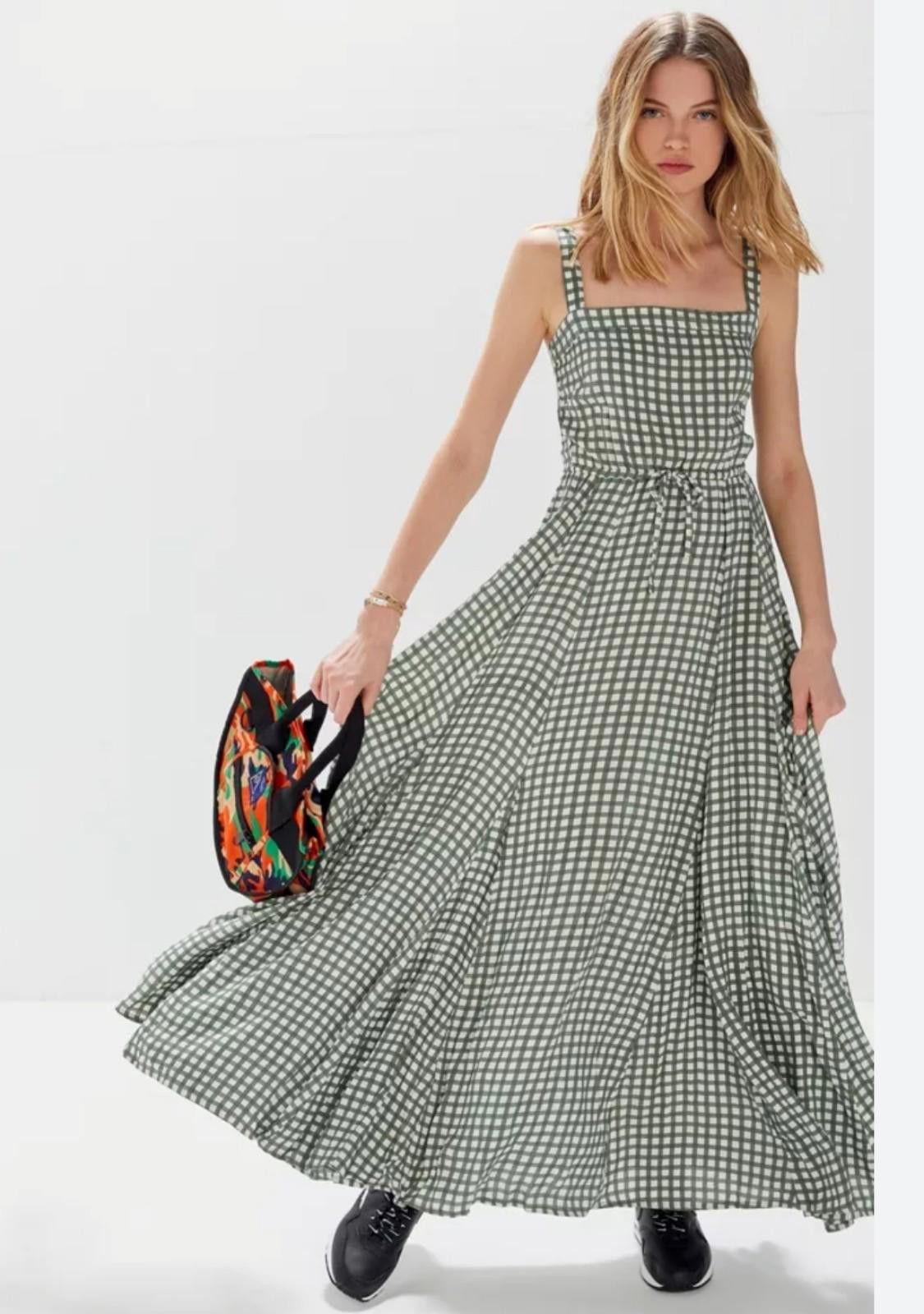 Auguste the label gingham panelled maxi dress