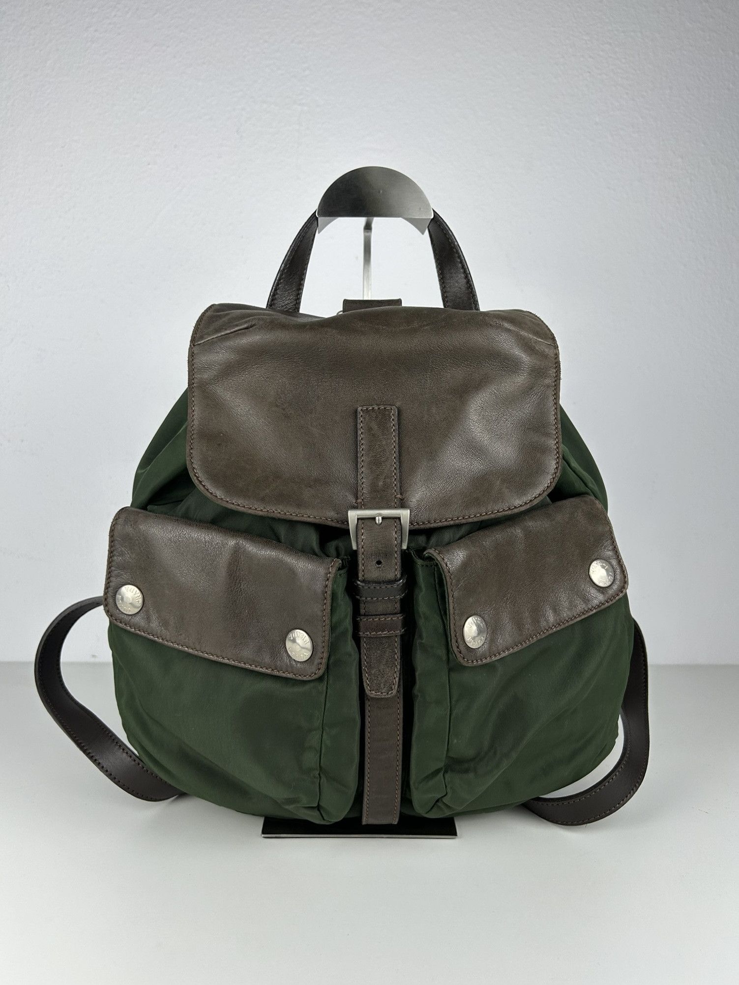 Prada Vintage Prada nylon and leather triangle logo cargo backpack Size ONE SIZE - 1 Thumbnail