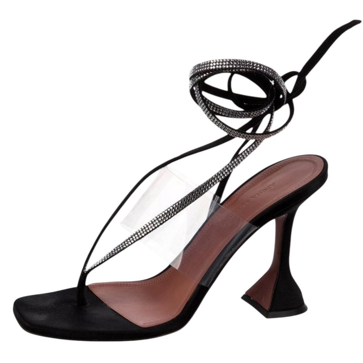 Amina Muaddi Amina Muaddi Zula Black Satin Crystal Martini Heel Sandal 39 Size US 8.5 / IT 38.5 - 5 Thumbnail
