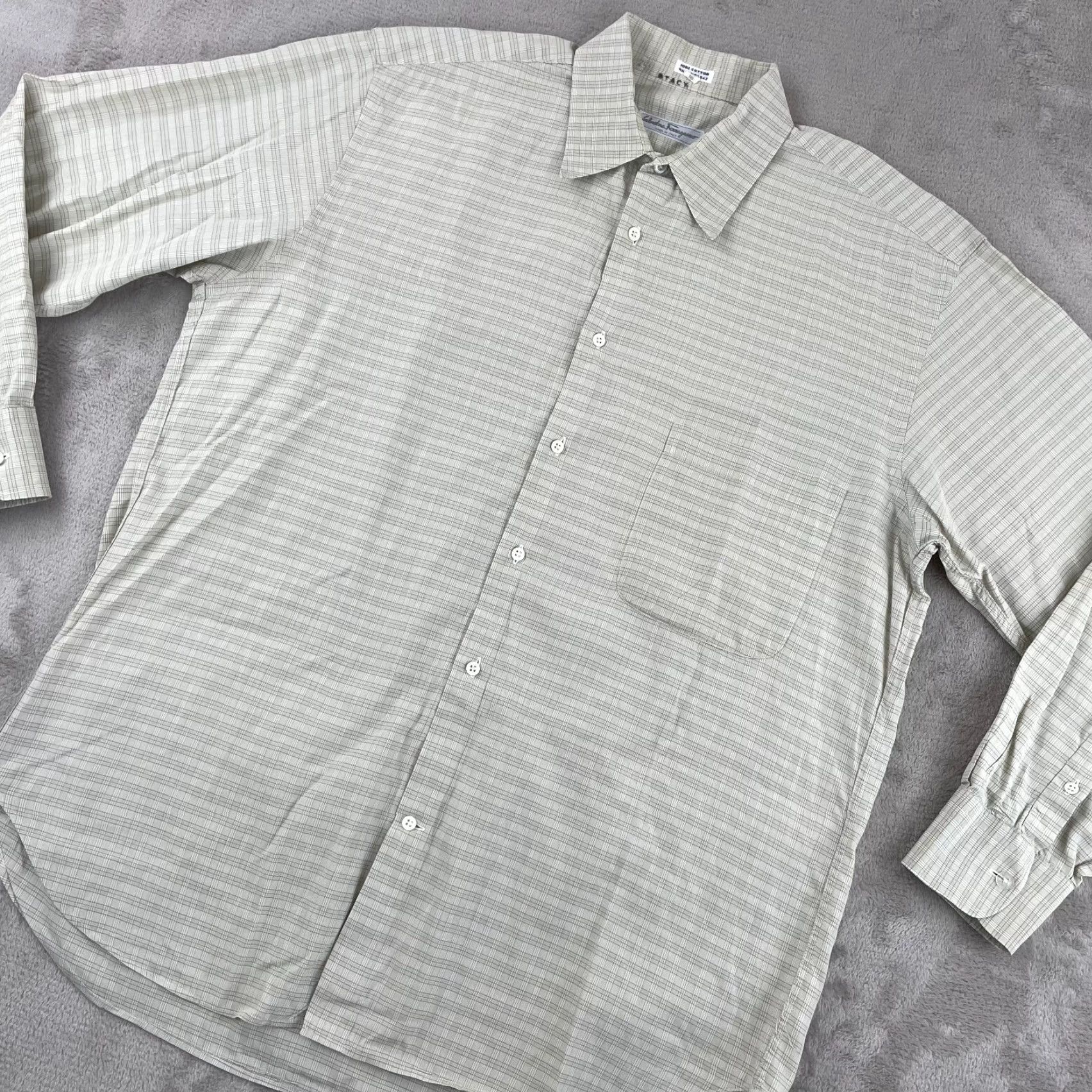 Salvatore Ferragamo VINTAGE Salvatore Ferragamo Shirt Men 16 Beige Gray Plaid Long Sleeve Made Italy Shirt Size US L / EU 52-54 / 3 - 5 Thumbnail