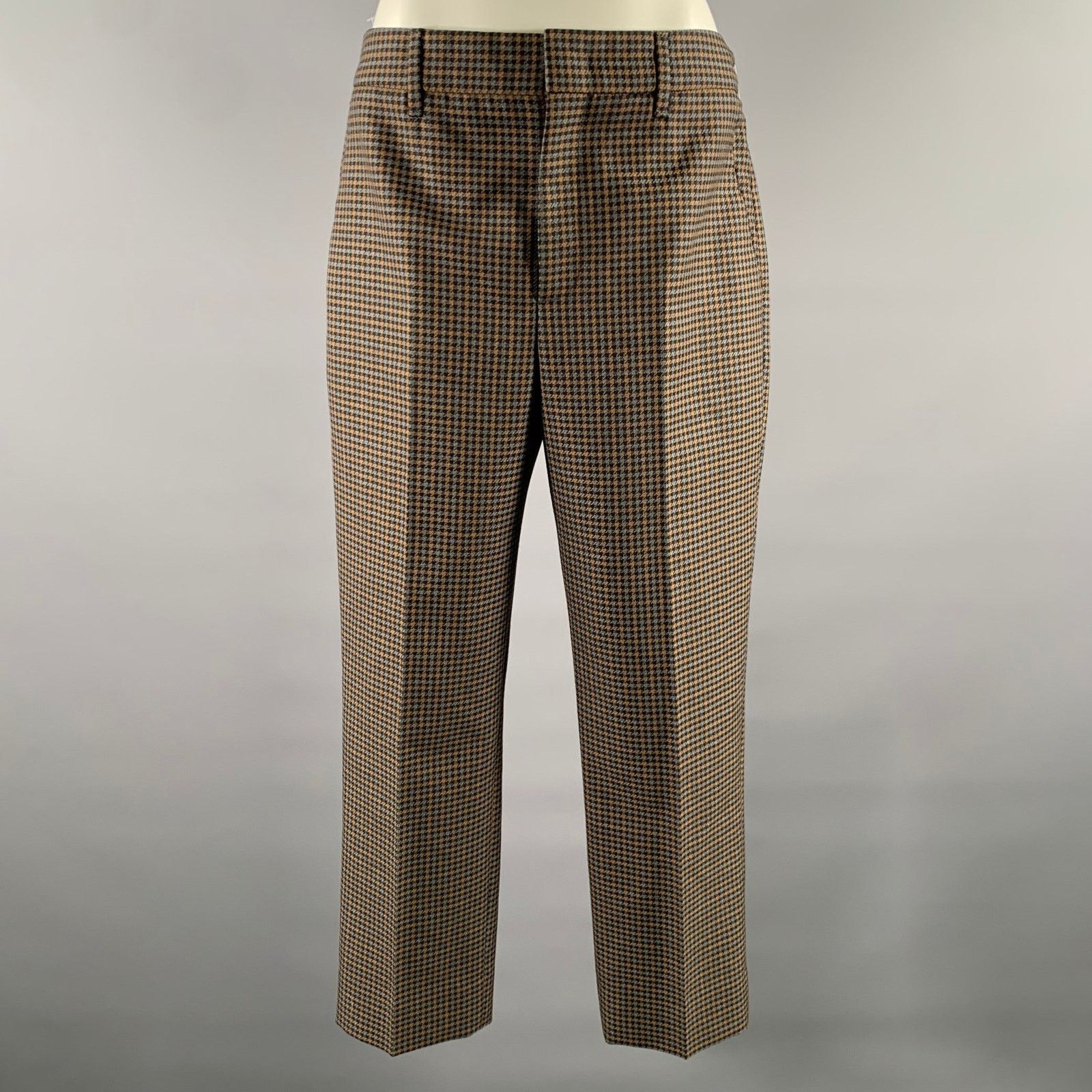 Prada PRADA Size 2 Grey Tan Wool Blend Houndstooth Pants Size US 29 - 1 Thumbnail