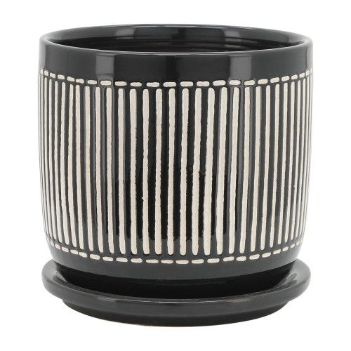 Designer × Homemade S/2 5/6" VERTICAL LINES PLANTER W/ SAUCER, BLACK Size US L / EU 52-54 / 3 - 6 Thumbnail