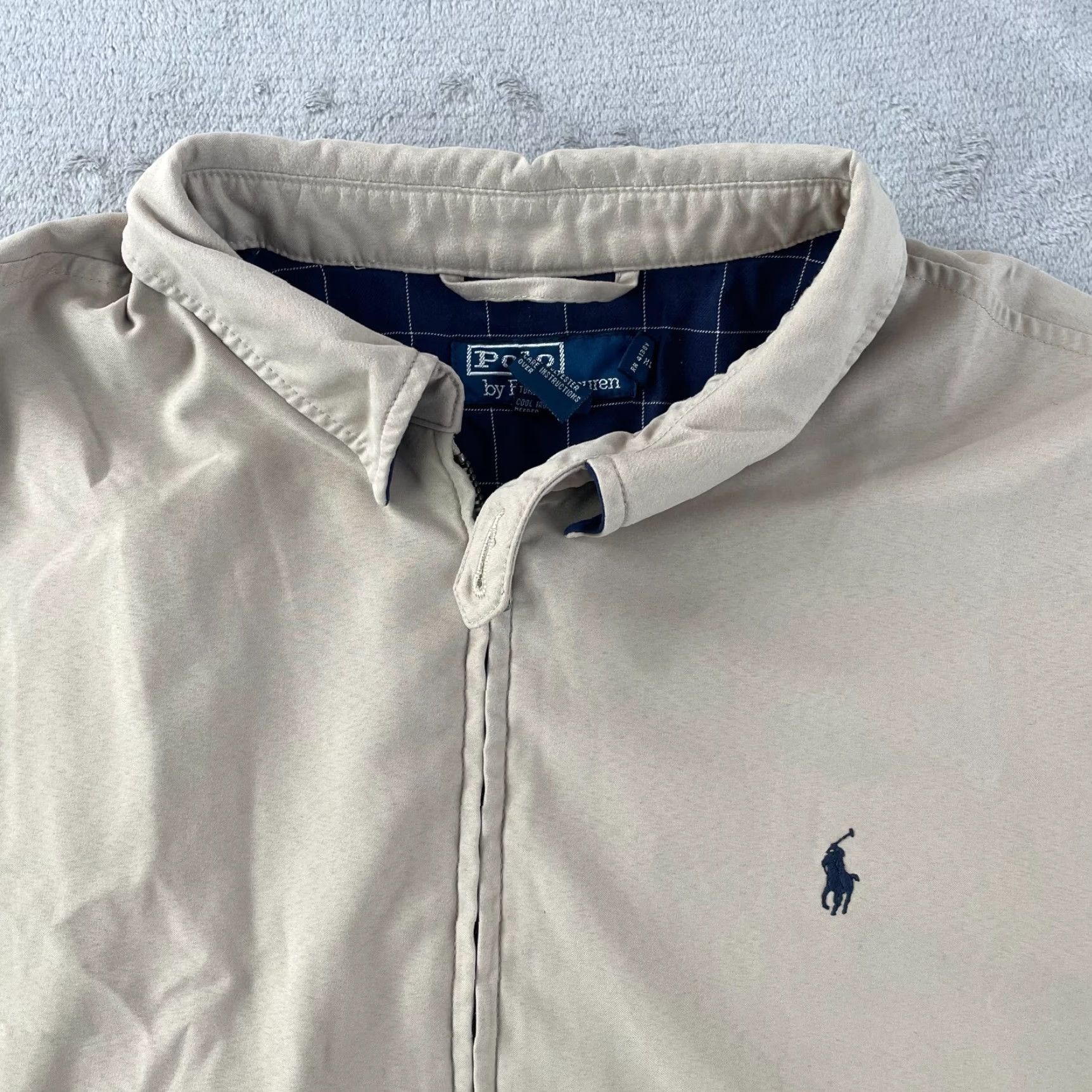Polo Ralph Lauren Vintage Polo Ralph Lauren Bomber Jacket Men XL Beige Flannel Lined Zip Bi-Swing Chinstrap Embroidered Logo Zipper Mens Size US XL / EU 56 / 4 - 3 Thumbnail