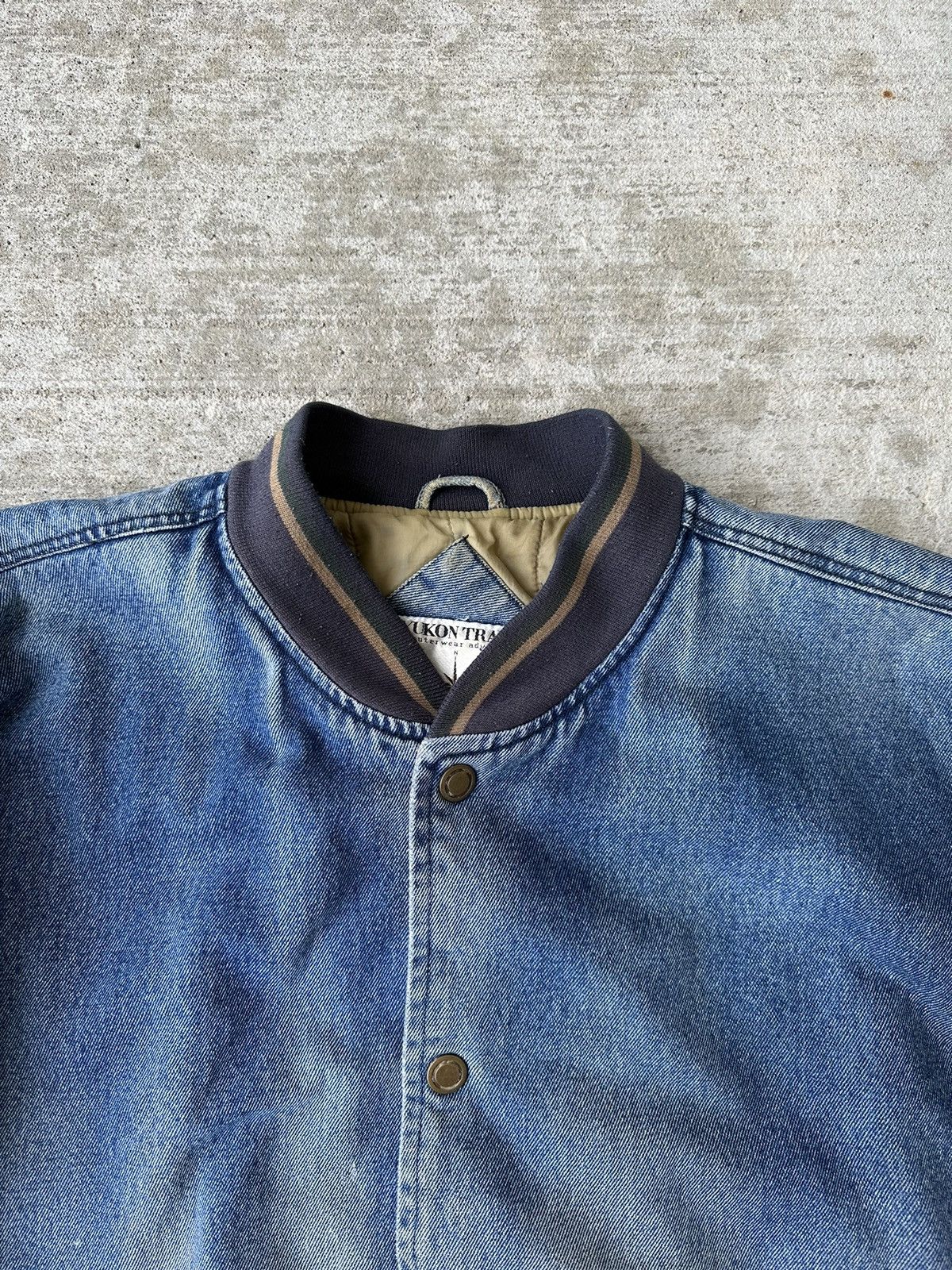 Vintage Distressed Denim Bomber Varsity Jacket Size US XL / EU 56 / 4 - 7 Thumbnail