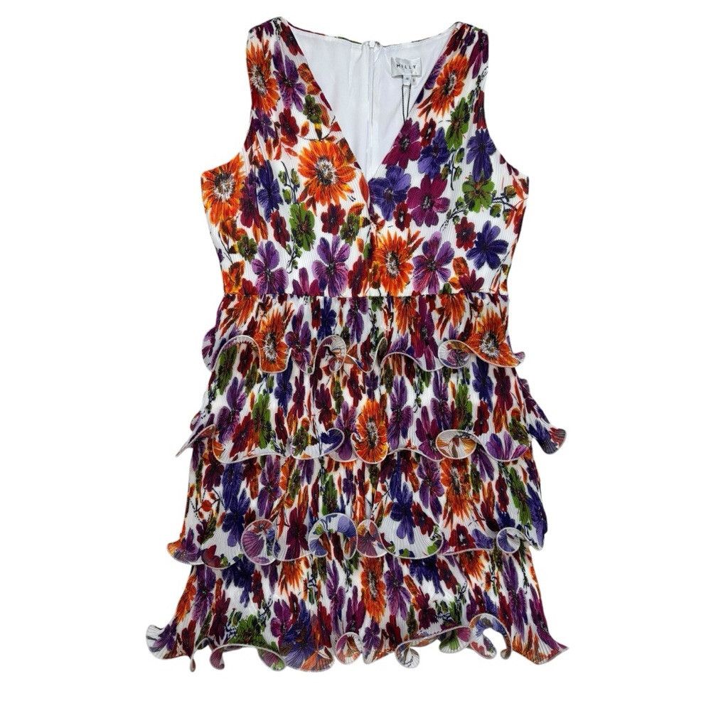 MILLY NWT New $495 MILLY Gia Wildflower Garden Chiffon Tiered Dre Size XL / US 12-14 / IT 48-50 - 6 Thumbnail