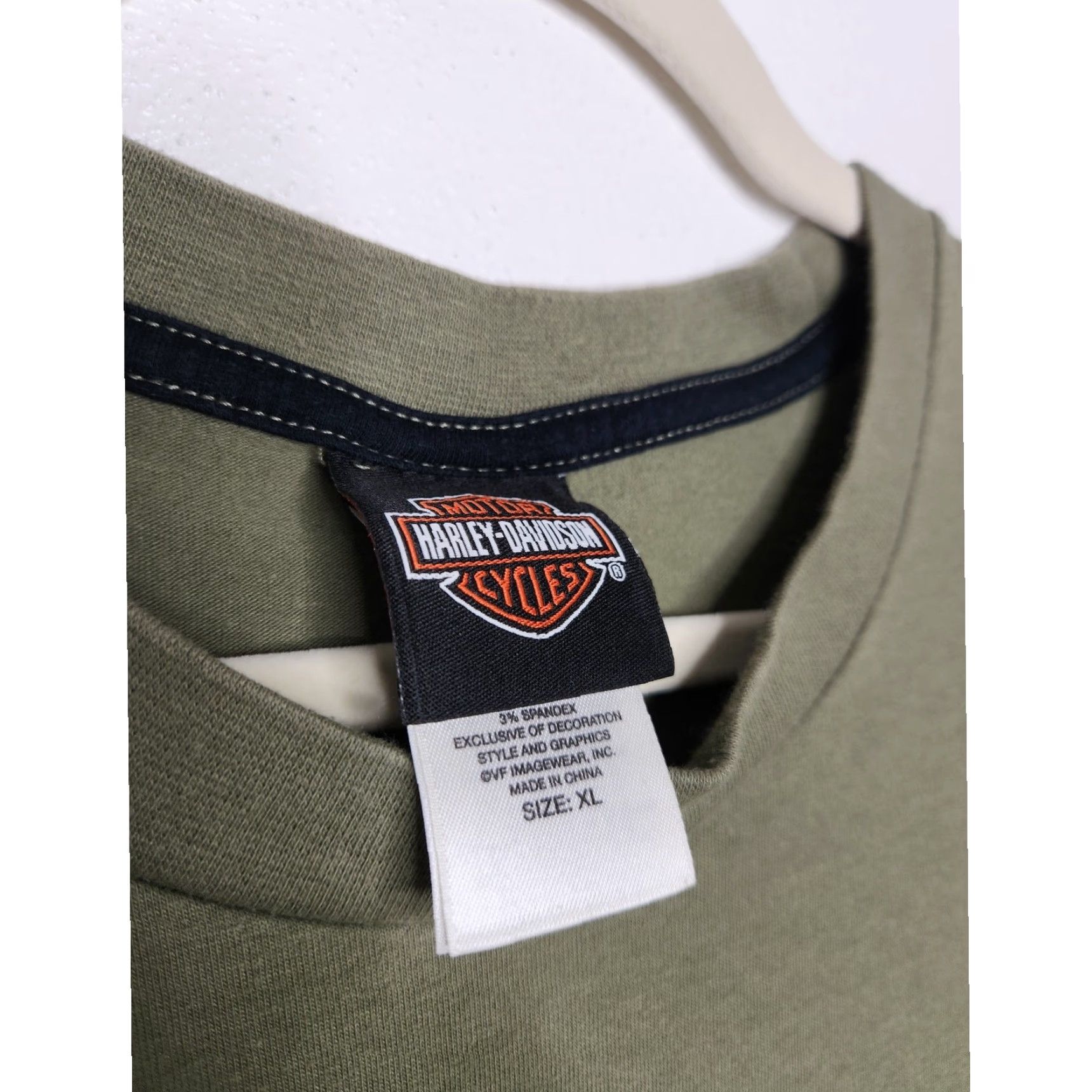 Harley Davidson VINTAGE Harley Davidson Shirt Unisex Adults XL Army Green Double Sided Biker Y2K Hawaii Size US XL / EU 56 / 4 - 4 Thumbnail