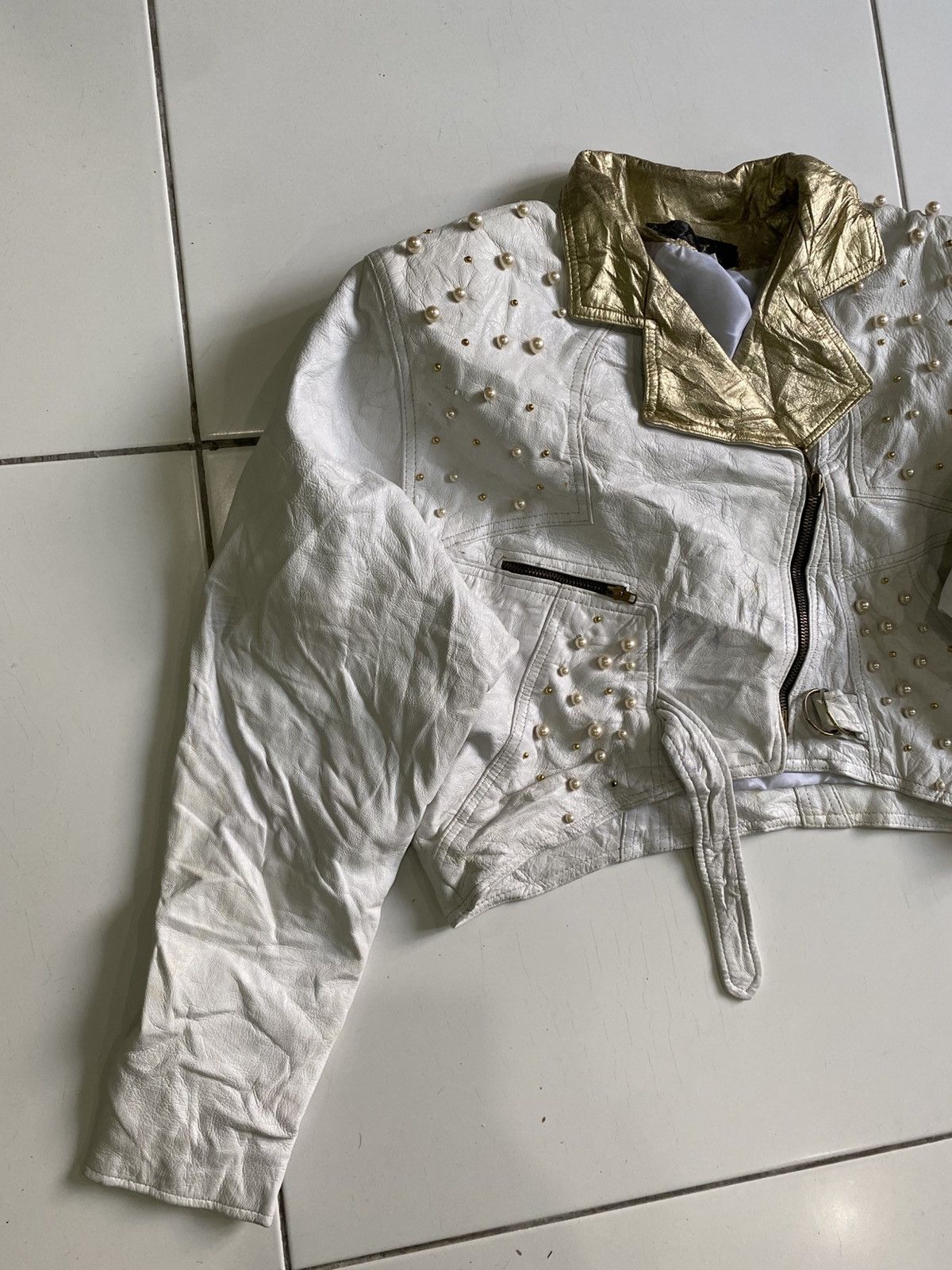 Other UK Vintage 80s Suede Cropped seditionaries White Jackets Size L / US 10 / IT 46 - 3 Thumbnail