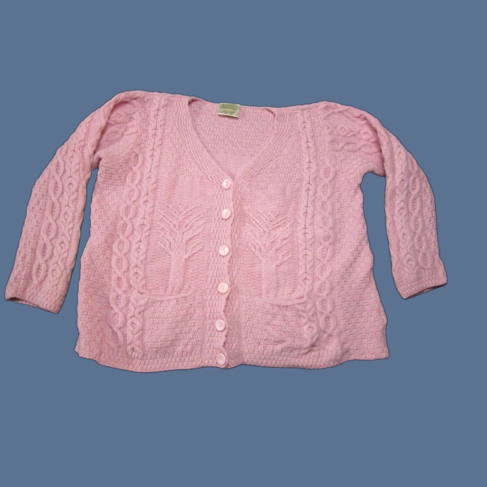 Kilronan Sweater Womens XL Pink Merino Wool Cable Knit Cardigan Ireland Chunky Knit With Button Front