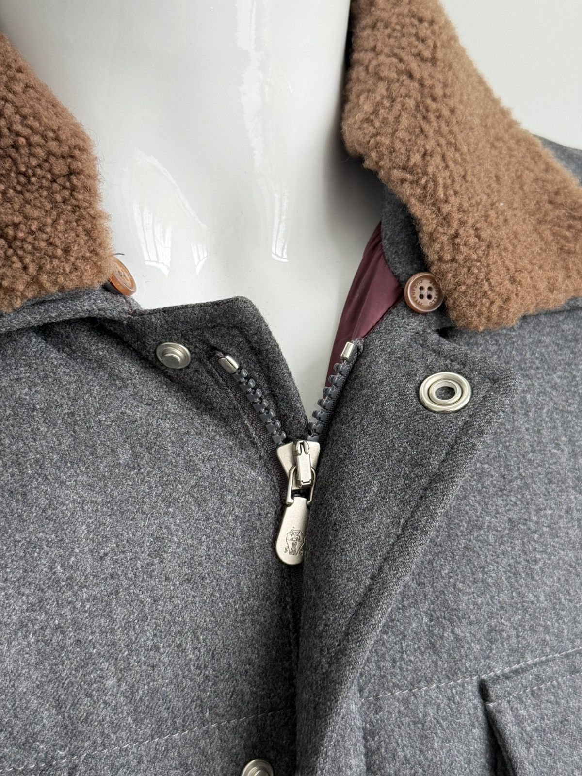 Brunello Cucinelli Brunello Cucinelli Shearling Collar Wool Down Field Jacket Size US L / EU 52-54 / 3 - 10 Thumbnail