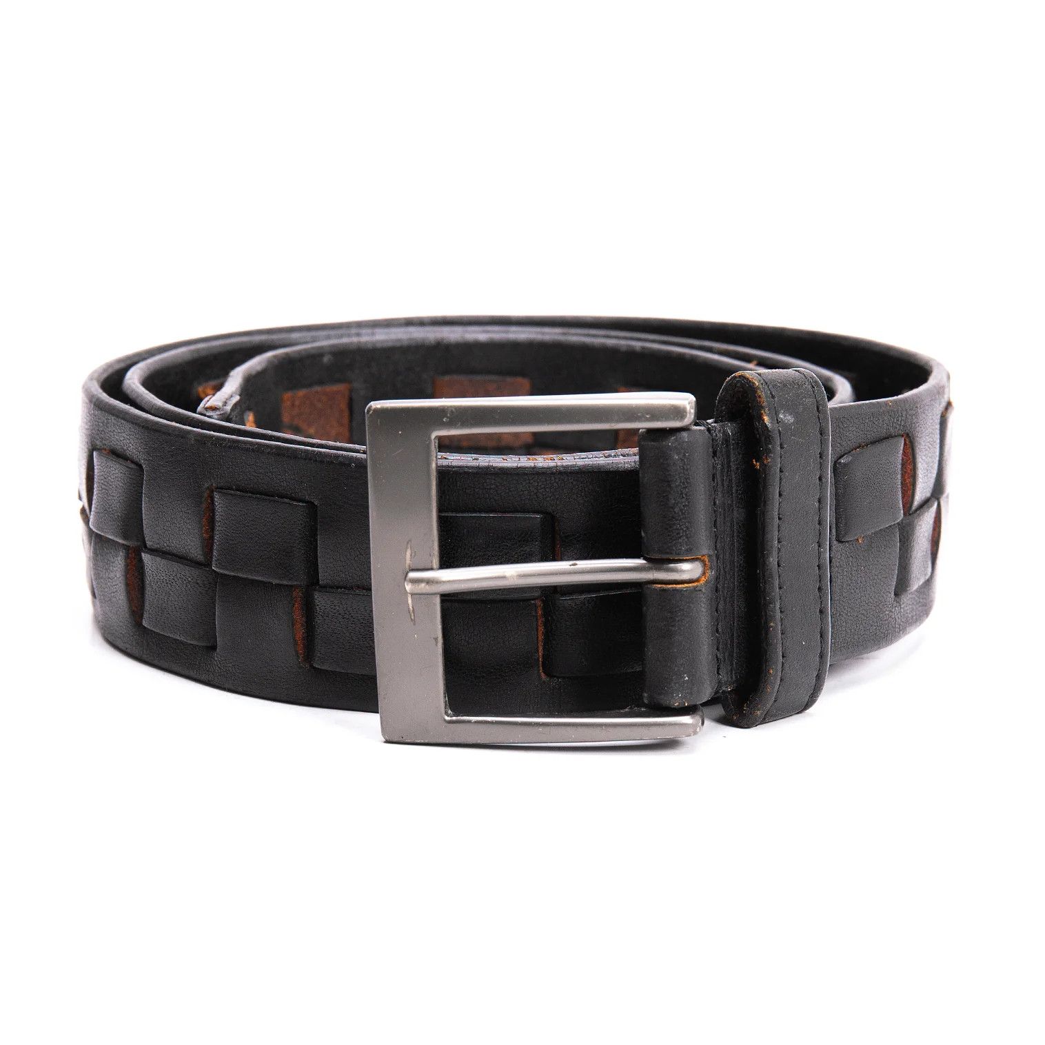 Issey Miyake Leather Woven Square Design Belt in Black and Brown Size ONE SIZE - 1 Thumbnail