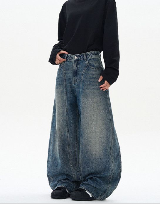 Vintage American whisker patchwork baggy men's wide-leg retro jeans Size US 32 / EU 48 - 3 Thumbnail