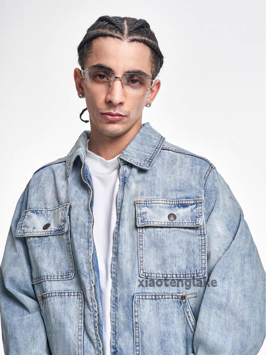 Vintage Washed faded utility punk yuppie hiphop denim jacket Size US S / EU 44-46 / 1 - 2 Thumbnail