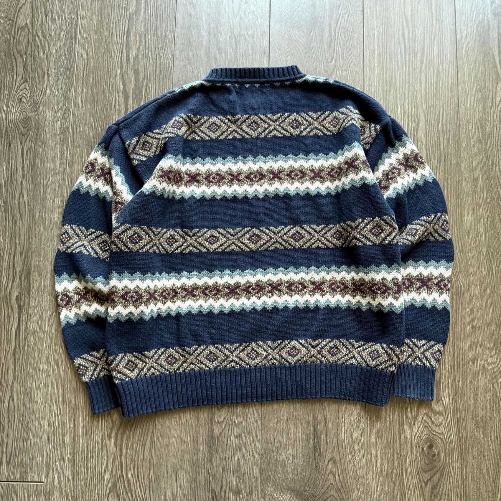 Jantzen VINTAGE Jantzen Mens Knit Sweater Crewneck Pullover Large Blue Fair Isle Knit Casual Winter Size US L / EU 52-54 / 3 - 5 Thumbnail