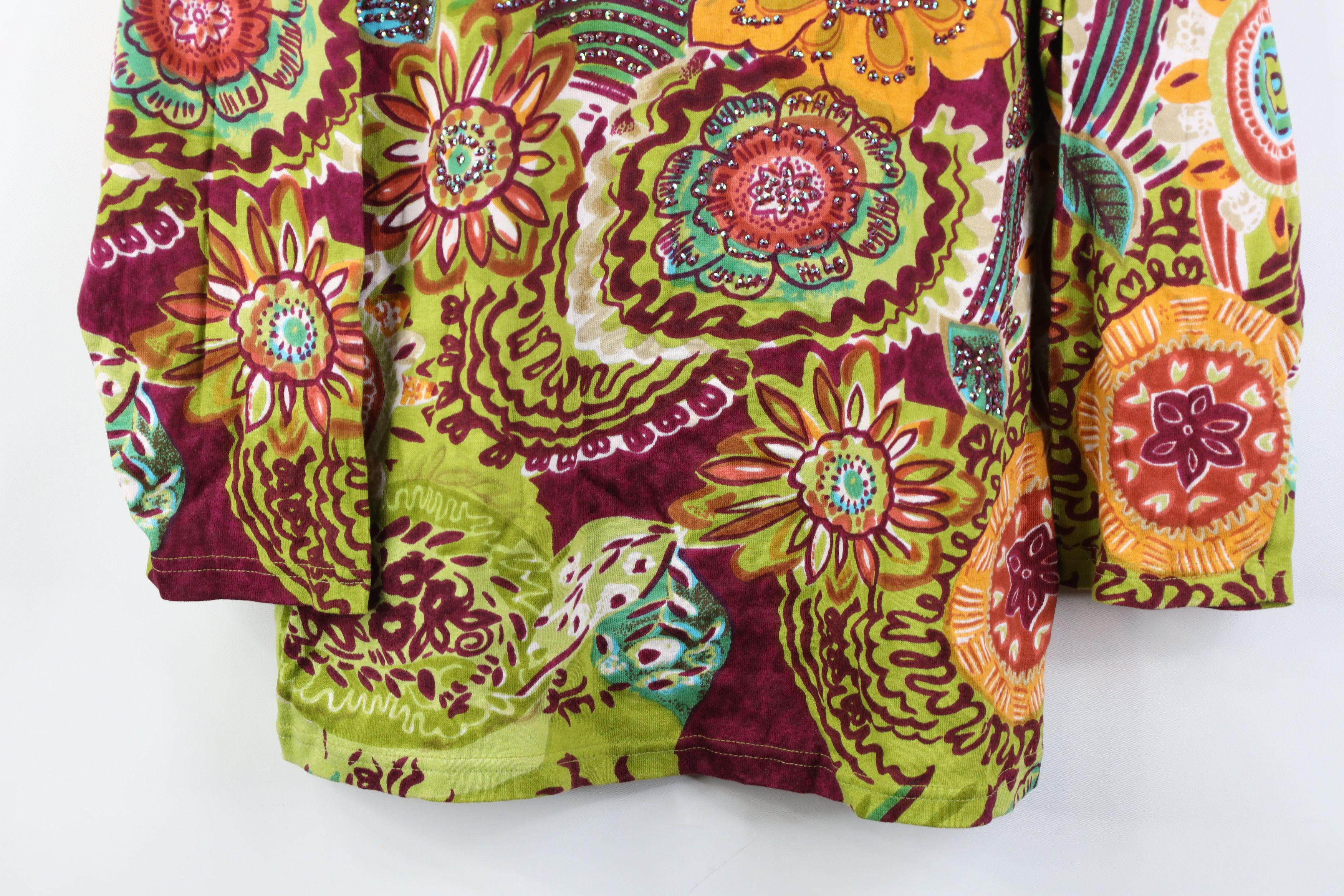 Vintage Vintage 90s Y2K Streetwear Abstract Sequin Flower T-Shirt Size L / US 10 / IT 46 - 3 Thumbnail