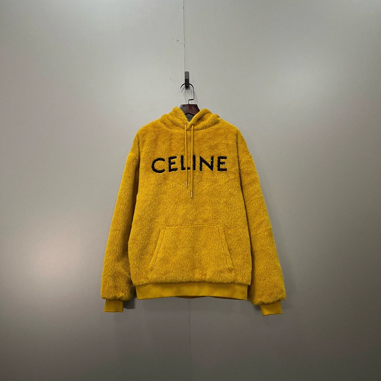 celine yellow sequined logo hoodie xs