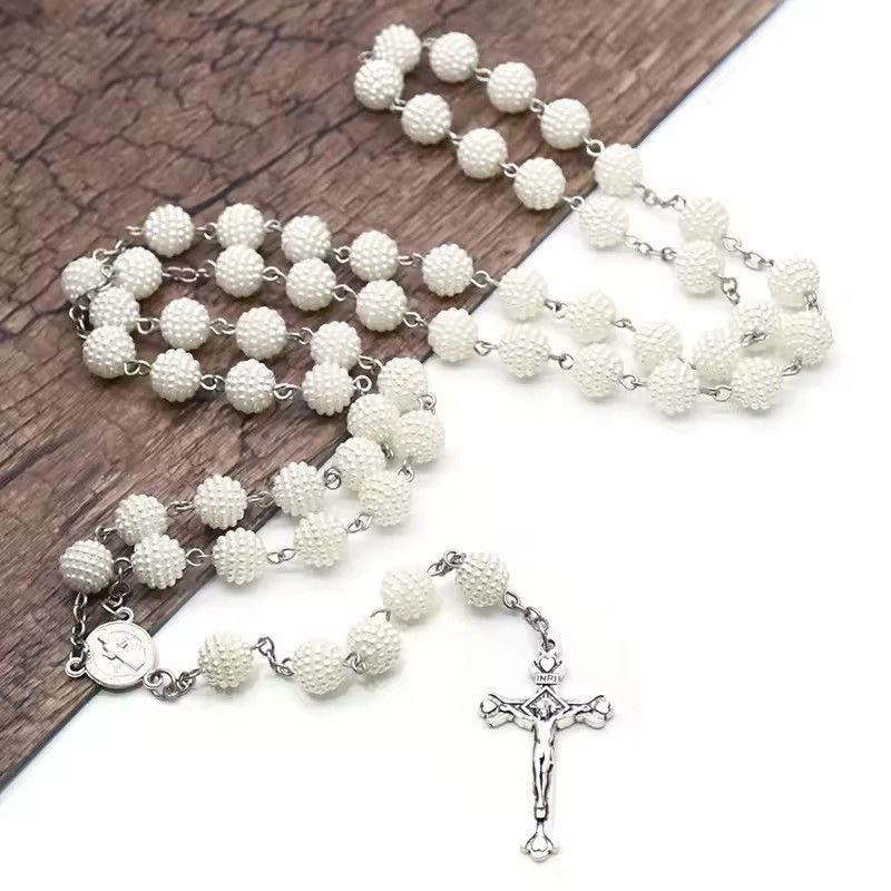 Jewelry Rosary Necklace | Silver Cross Pendant with Beaded Detailing Size ONE SIZE - 5 Thumbnail