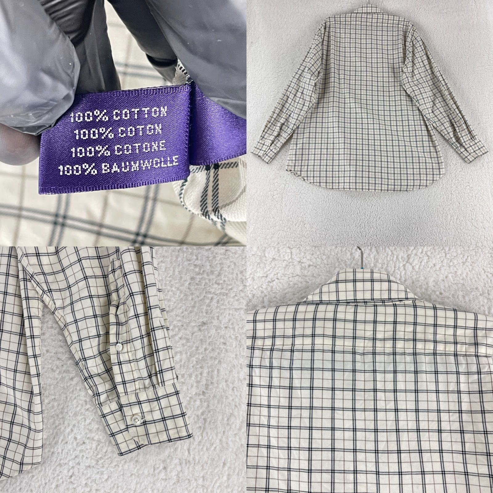 Ralph Lauren Ralph Lauren Purple Label Button-Down Dress Shirt Mens XL Plaid Made in Italy Ivory LS Size 46R - 9 Thumbnail