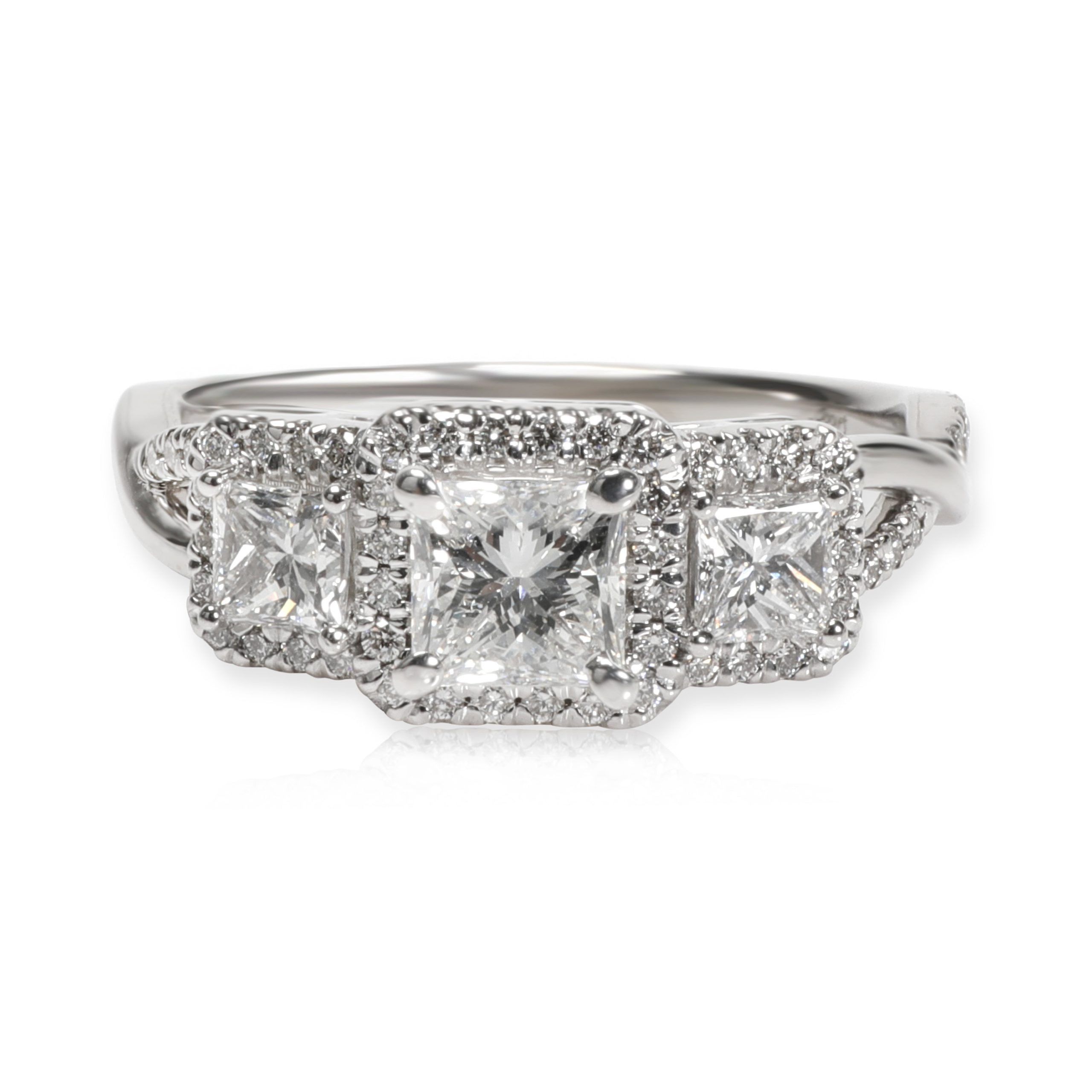 image of Louis Vuitton Three Stone Halo Princess Diamond Engagement Ring In 14Kt Gold G Vs2 1.63 Ctw, Women'