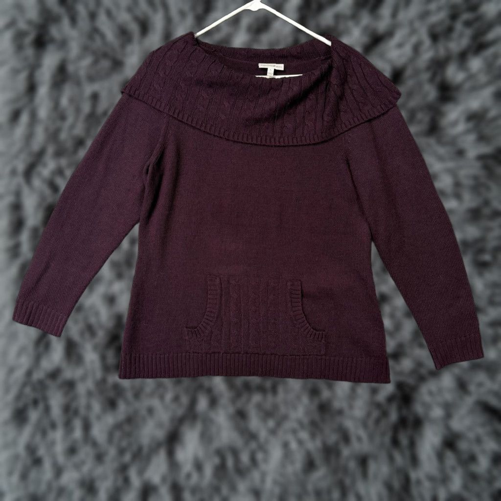 Vintage VINTAGE? (No) Fashion Bug Sweater Womens L Purple Cowl Neck Cable Knit Pockets Boho Gothic Whimsigoth Size L / US 10 / IT 46 - 1 Thumbnail