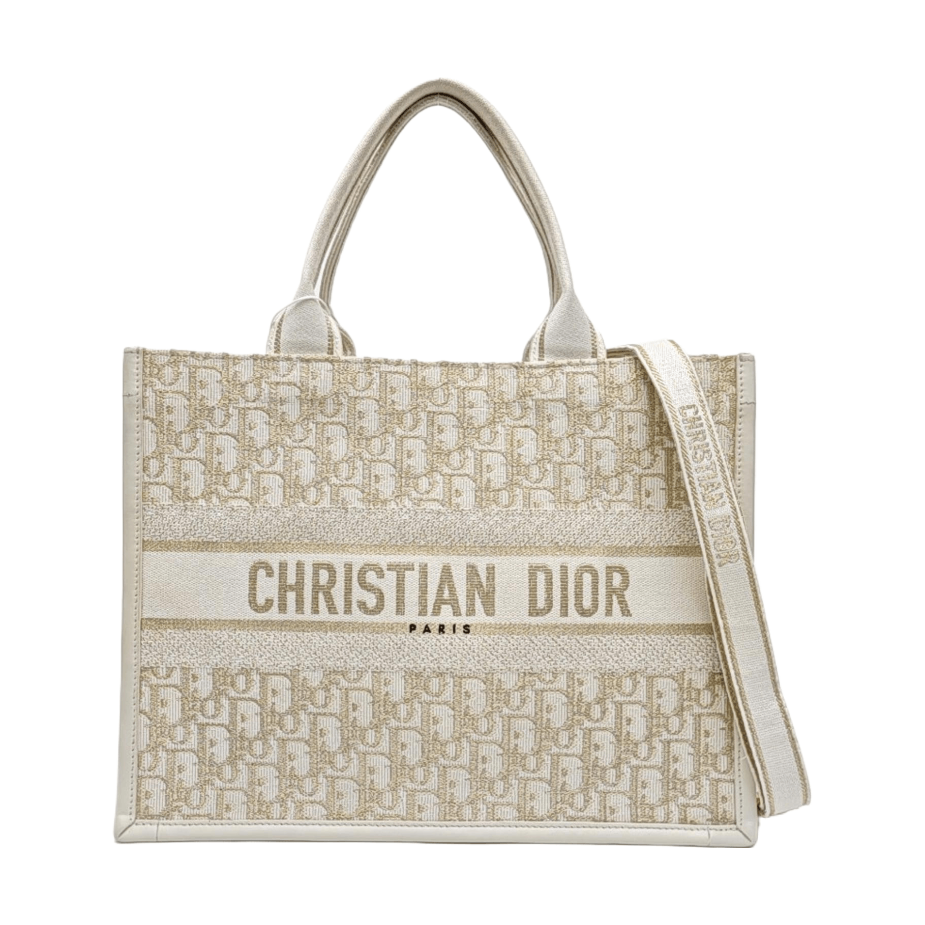 Dior Dior Book Tote Gold Canvas Logo Medium Tote Bag Size ONE SIZE - 1 Thumbnail