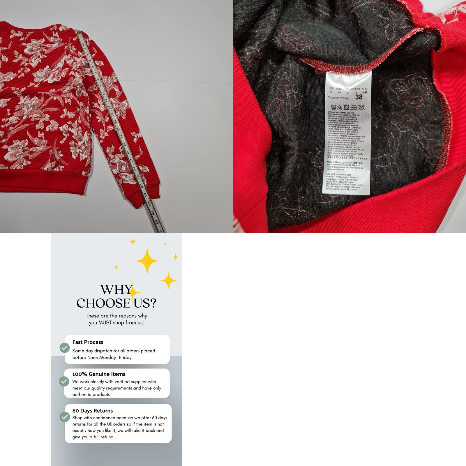 CO Betty & Co Womens Jumper Red 12 UK Floral Print Long Sleeves Stretch Top Size XL / US 12-14 / IT 48-50 - 8 Thumbnail