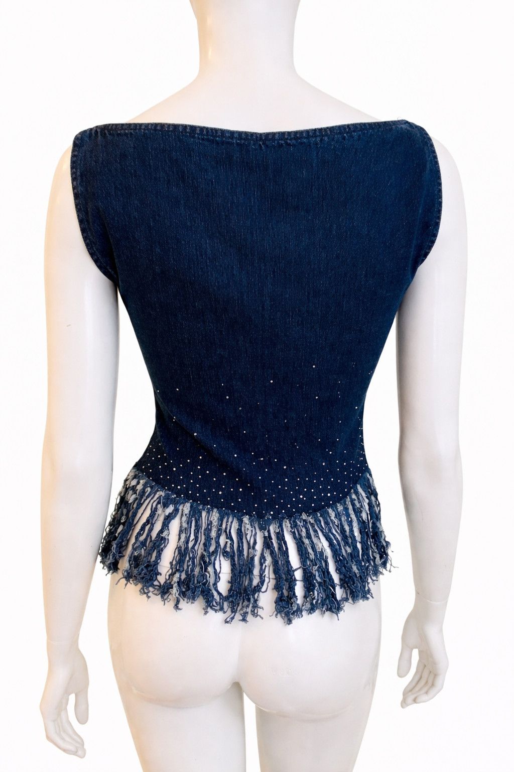 Fendi Fendi Fringe Rhiestone Denim Bustier Fringe Tee Top - Small Size S / US 4 / IT 40 - 5 Thumbnail