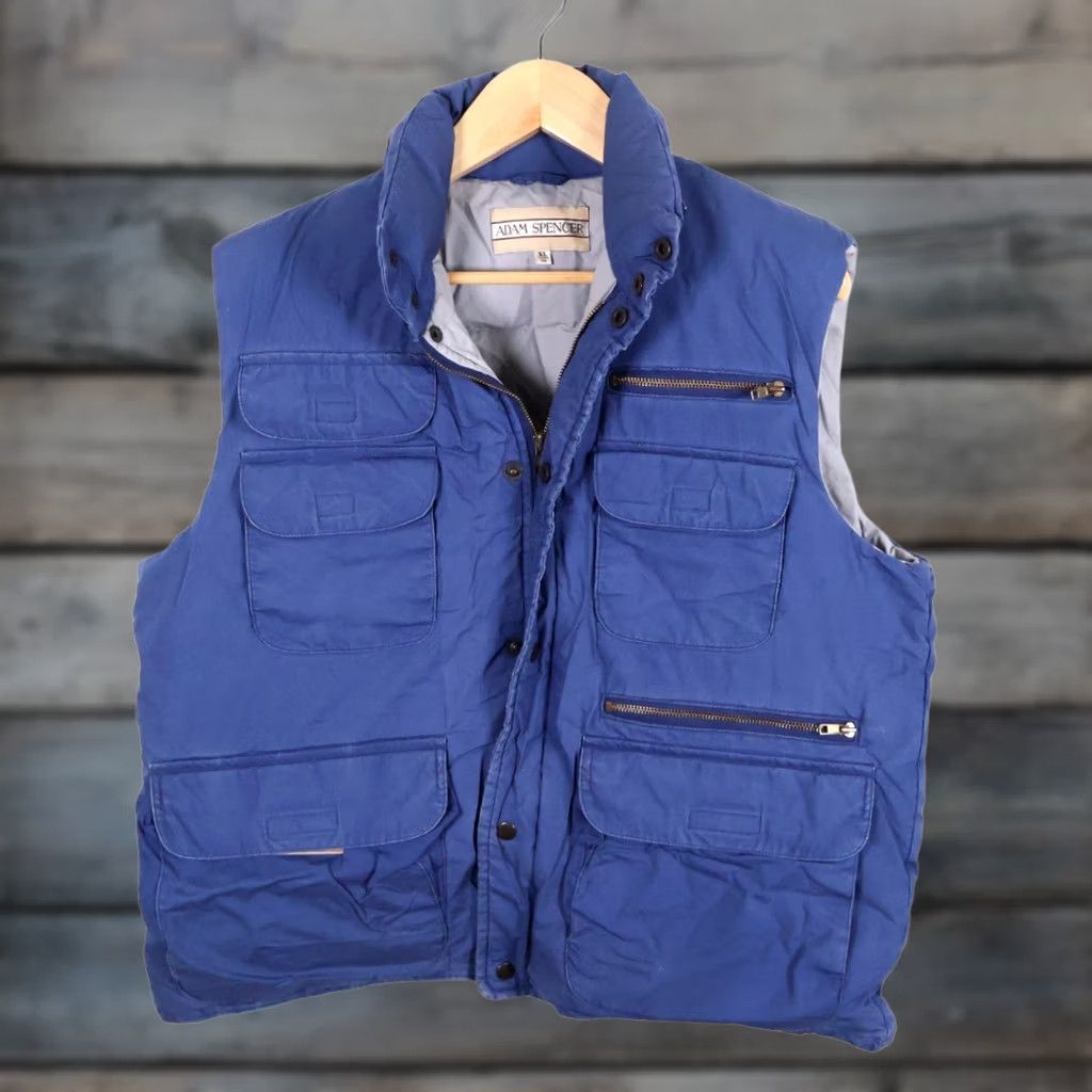Vintage VINTAGE Down Insulated Vest Men's XL Blue Full Zip Hooded Pockets 90s VTG Adam Spencer Jacket Mens Vest Blue Nylon Lined Softshell Utility Size US XL / EU 56 / 4 - 1 Thumbnail