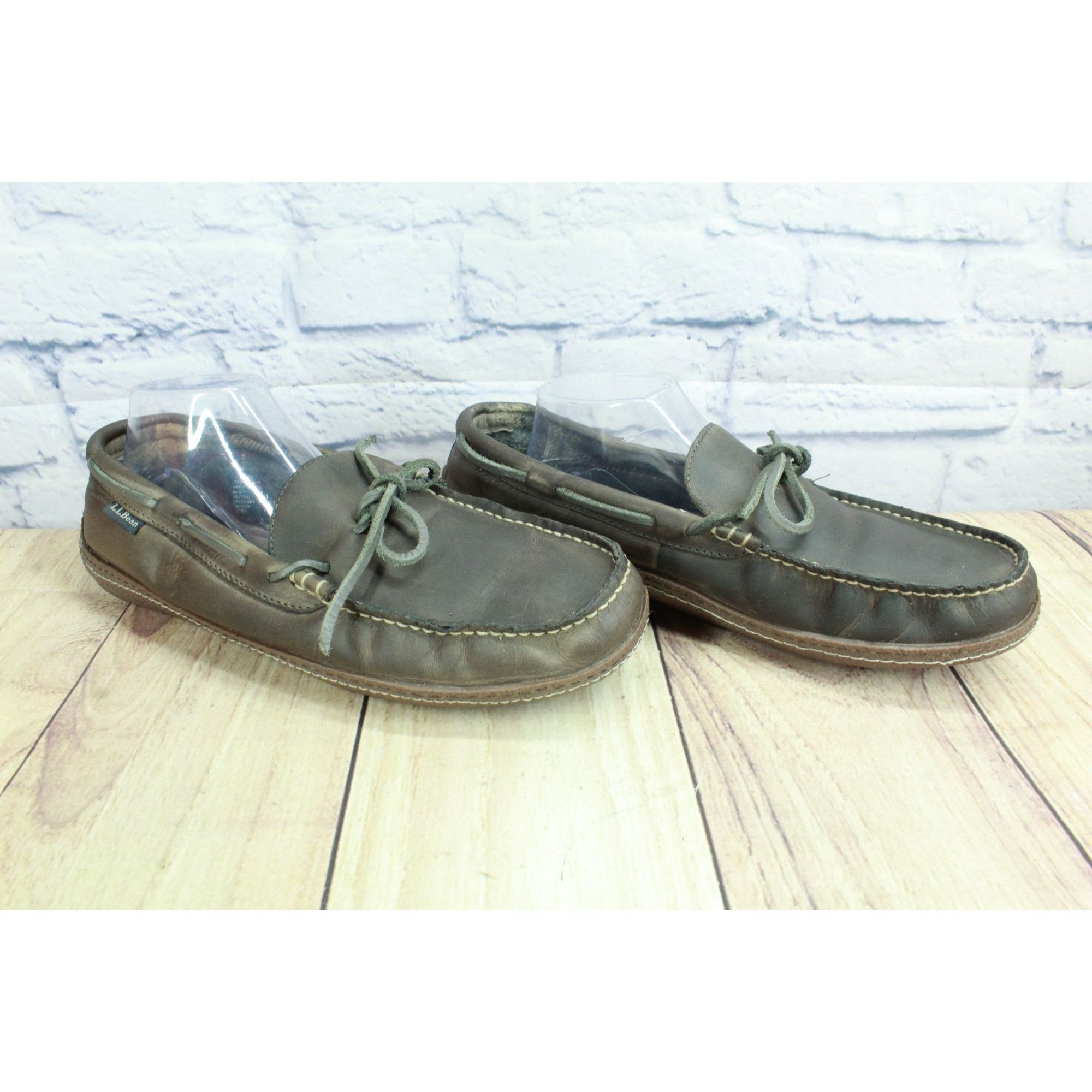 L.L. Bean LL Bean Men’s Brown Leather Flannel Lined Handsewn Slippers Size US 11 / EU 44 - 3 Thumbnail