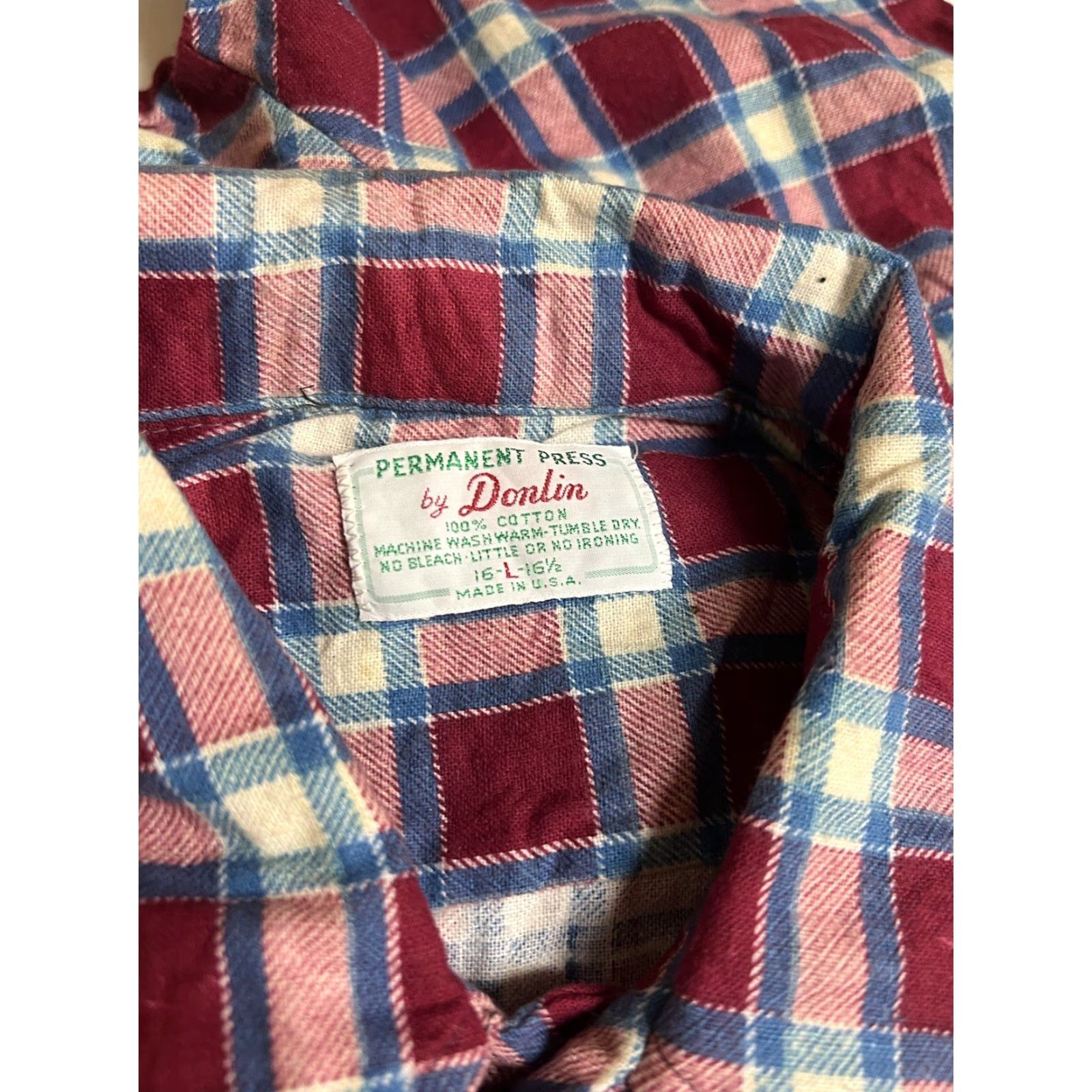 Vintage VTG 70s Donlin Plaid Flannel Shirt 100% Cotton Permanent Press Lightweight L USA Shirt Mens Long Sleeve Button-Up Collared Vintage 70s Size US L / EU 52-54 / 3 - 3 Thumbnail