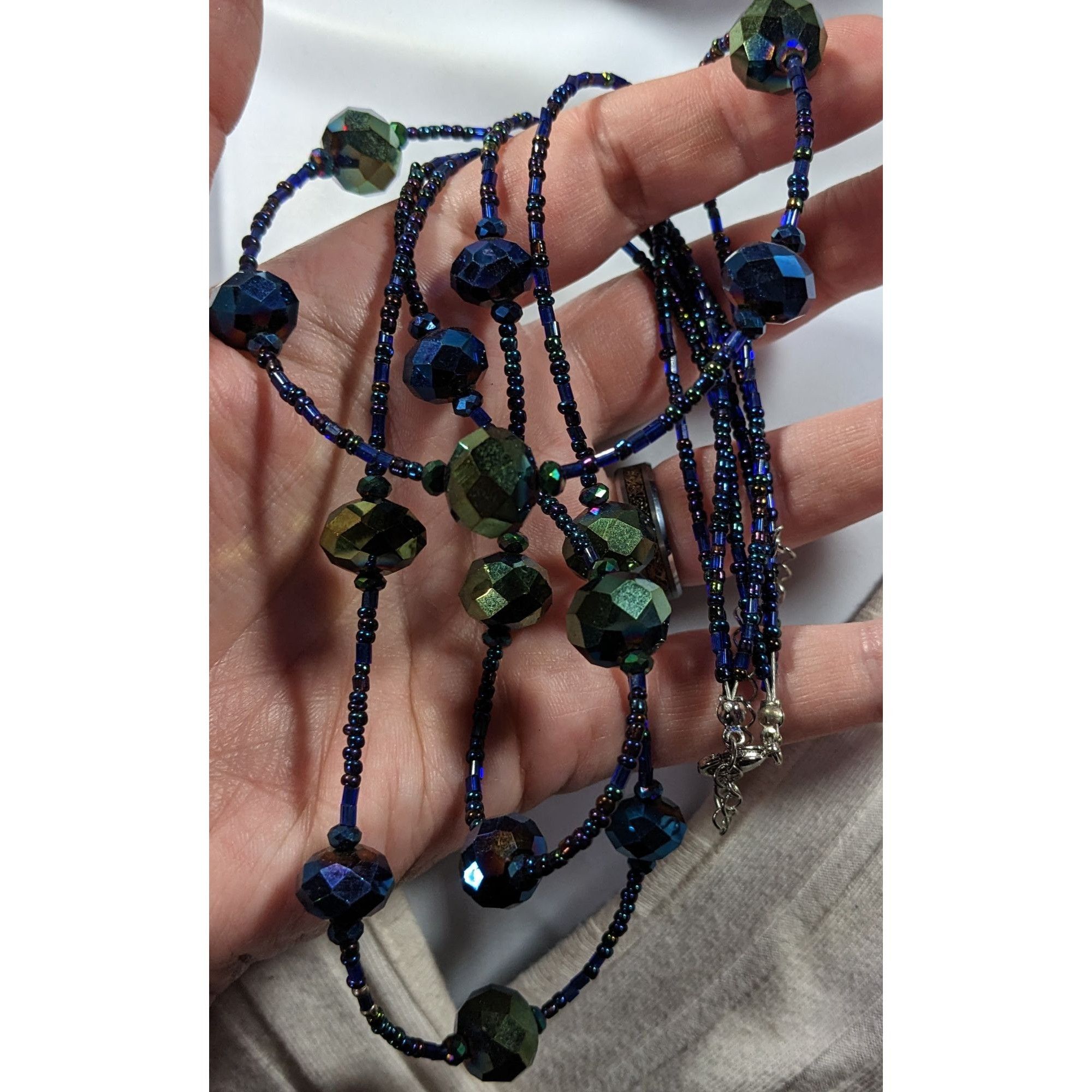 Other Whimsical Fantasy Blue And Green Oil Slick Glass Beaded Neck Size ONE SIZE - 5 Thumbnail