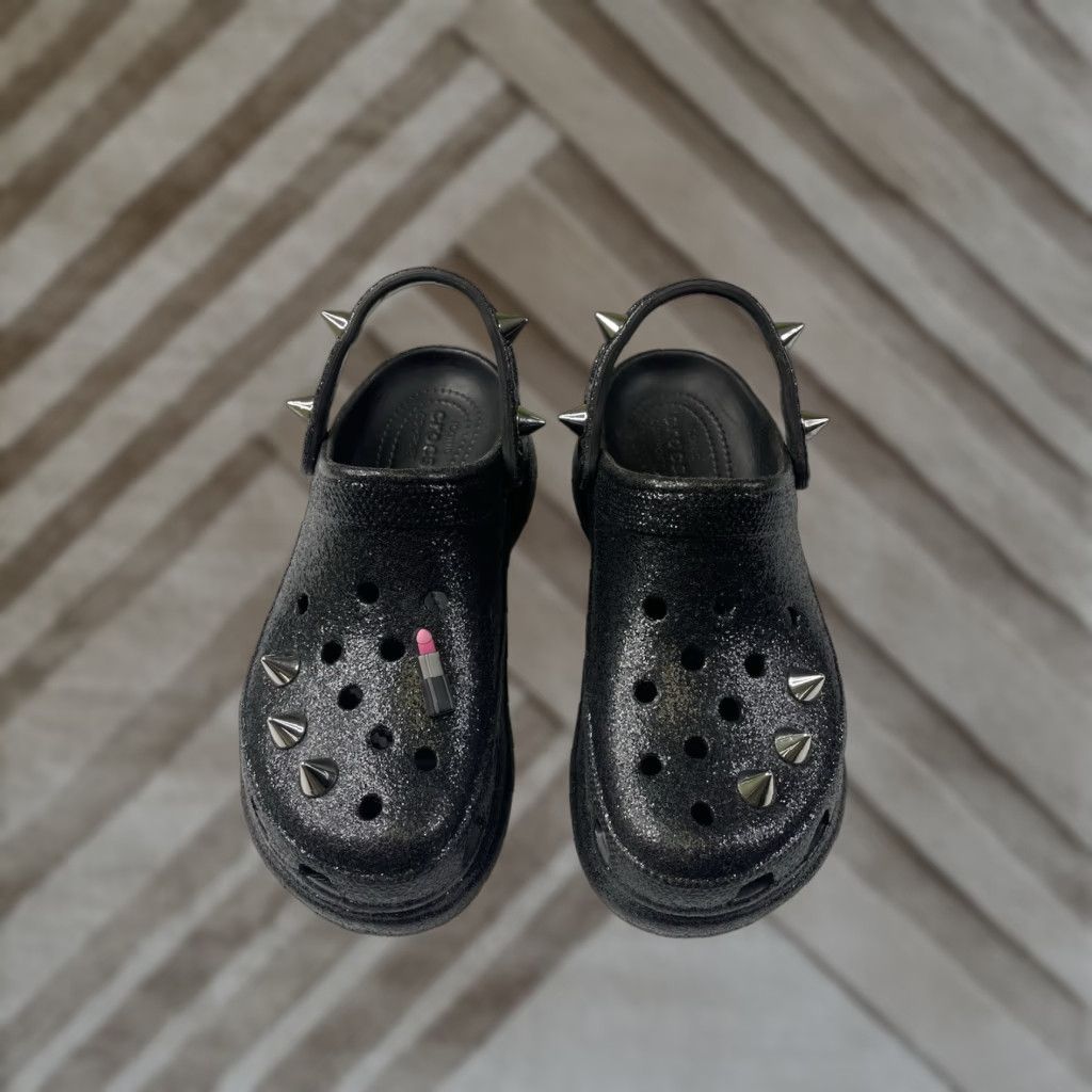 Crocs CROCS BAE Stud Glitter Black Wedge Slide Chunky Women Size 10 Platform Slip-On Shoes Size US 10 / IT 40 - 1 Thumbnail