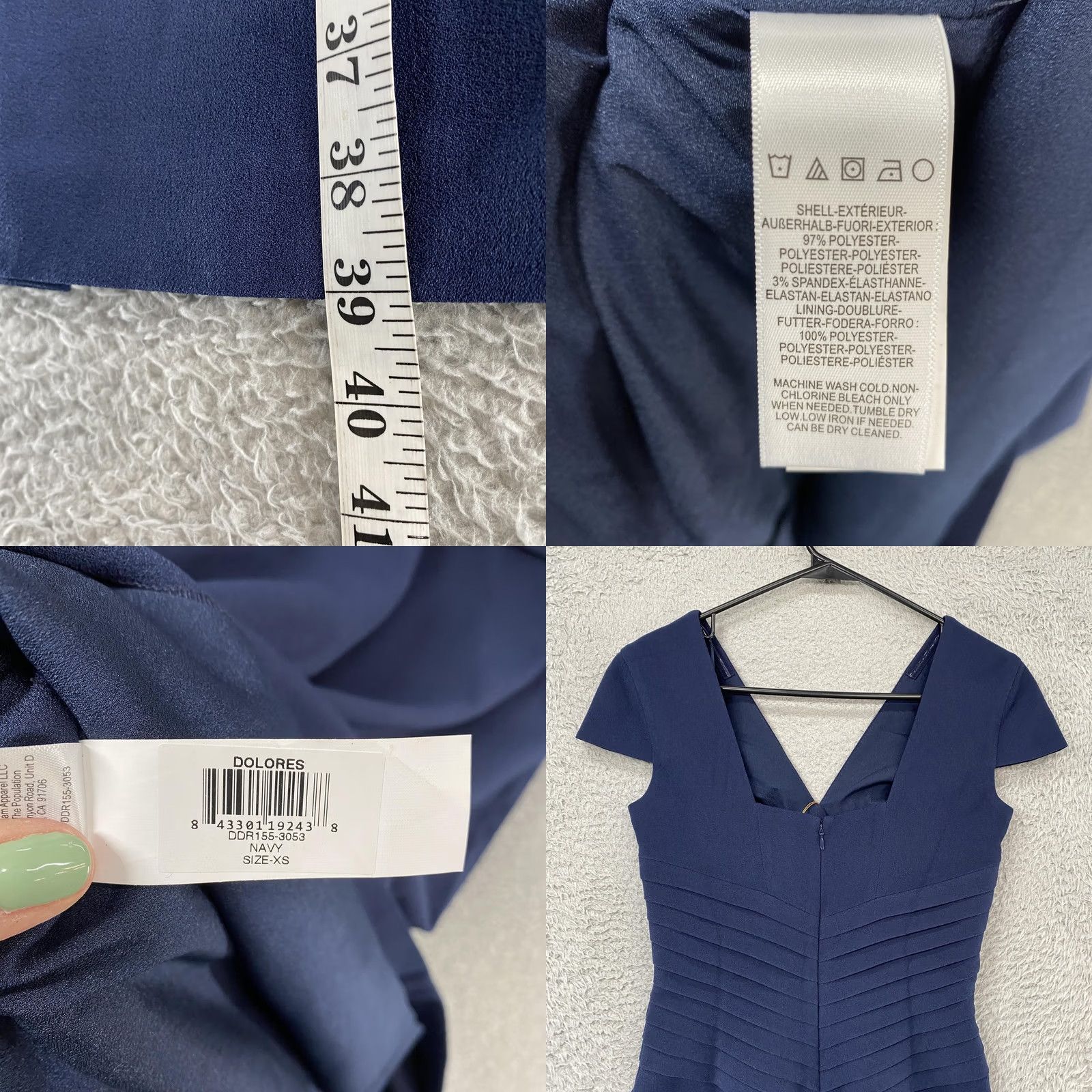 Dress the Population VINTAGE Dress The Population Dolores Dress Womens XS Navy Sheath Pleated V Neck Party Size XS / US 0-2 / IT 36-38 - 8 Thumbnail